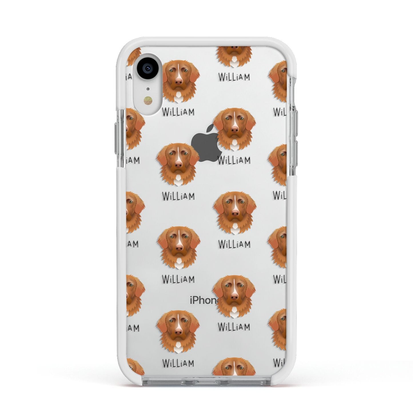 Nova Scotia Duck Tolling Retriever Icon with Name Apple iPhone XR Impact Case White Edge on Silver Phone