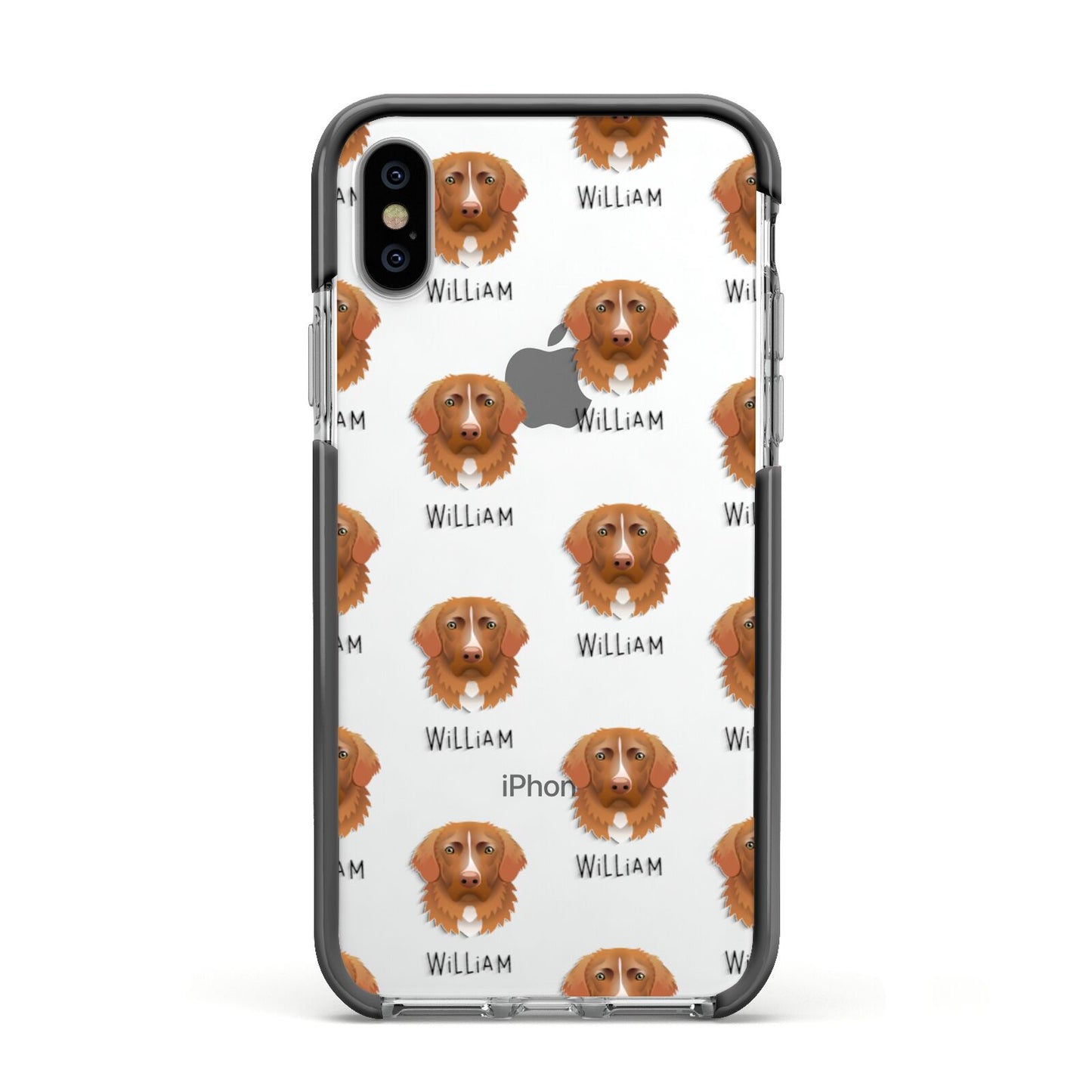 Nova Scotia Duck Tolling Retriever Icon with Name Apple iPhone Xs Impact Case Black Edge on Silver Phone