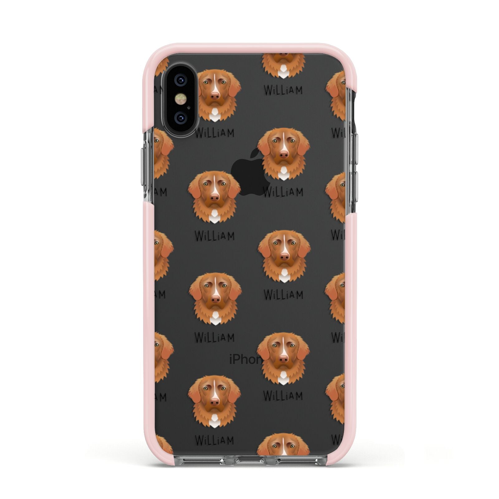 Nova Scotia Duck Tolling Retriever Icon with Name Apple iPhone Xs Impact Case Pink Edge on Black Phone