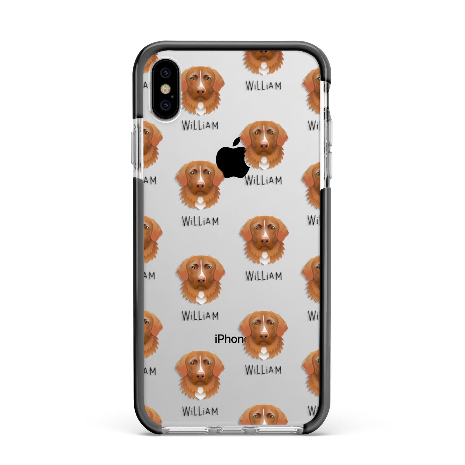 Nova Scotia Duck Tolling Retriever Icon with Name Apple iPhone Xs Max Impact Case Black Edge on Silver Phone