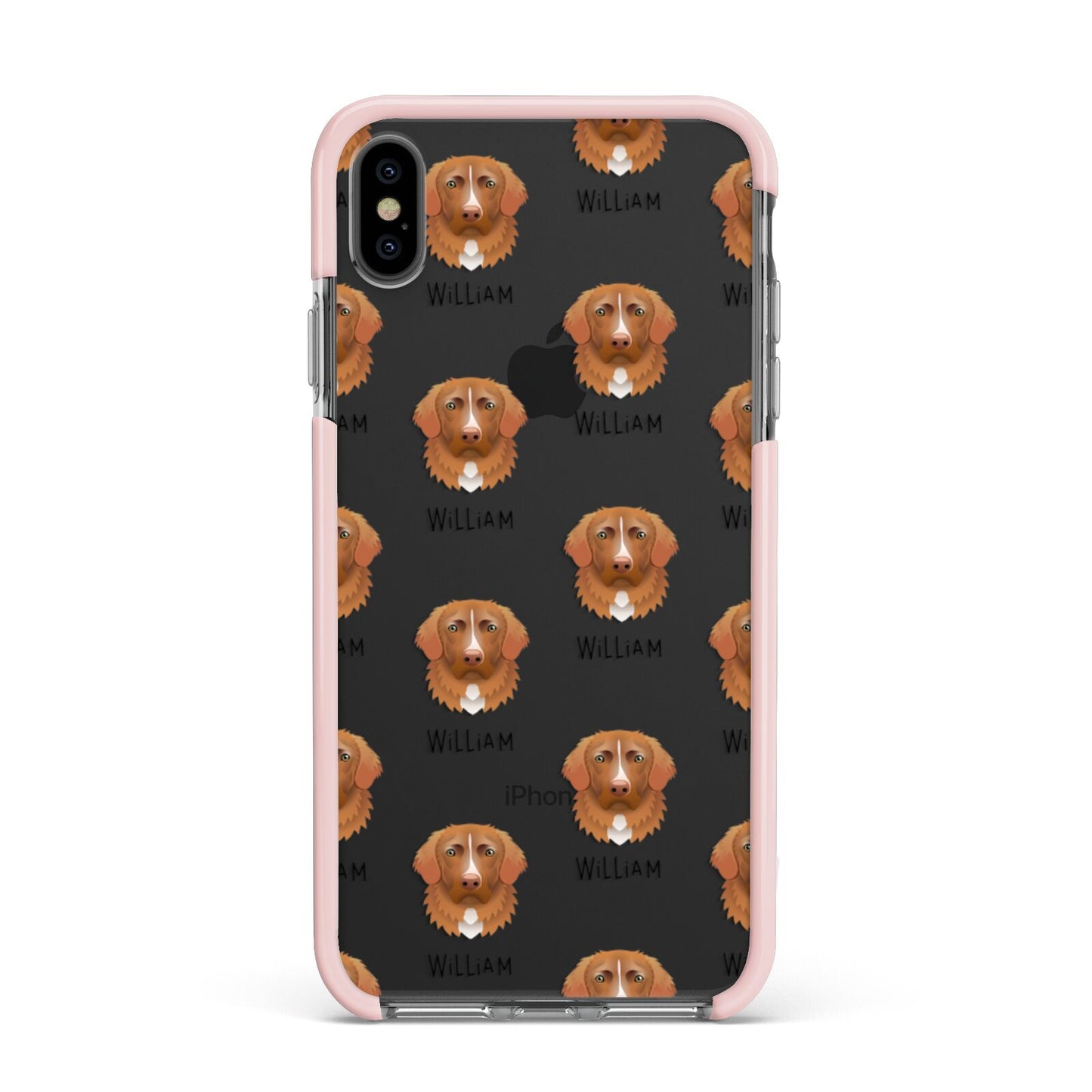 Nova Scotia Duck Tolling Retriever Icon with Name Apple iPhone Xs Max Impact Case Pink Edge on Black Phone