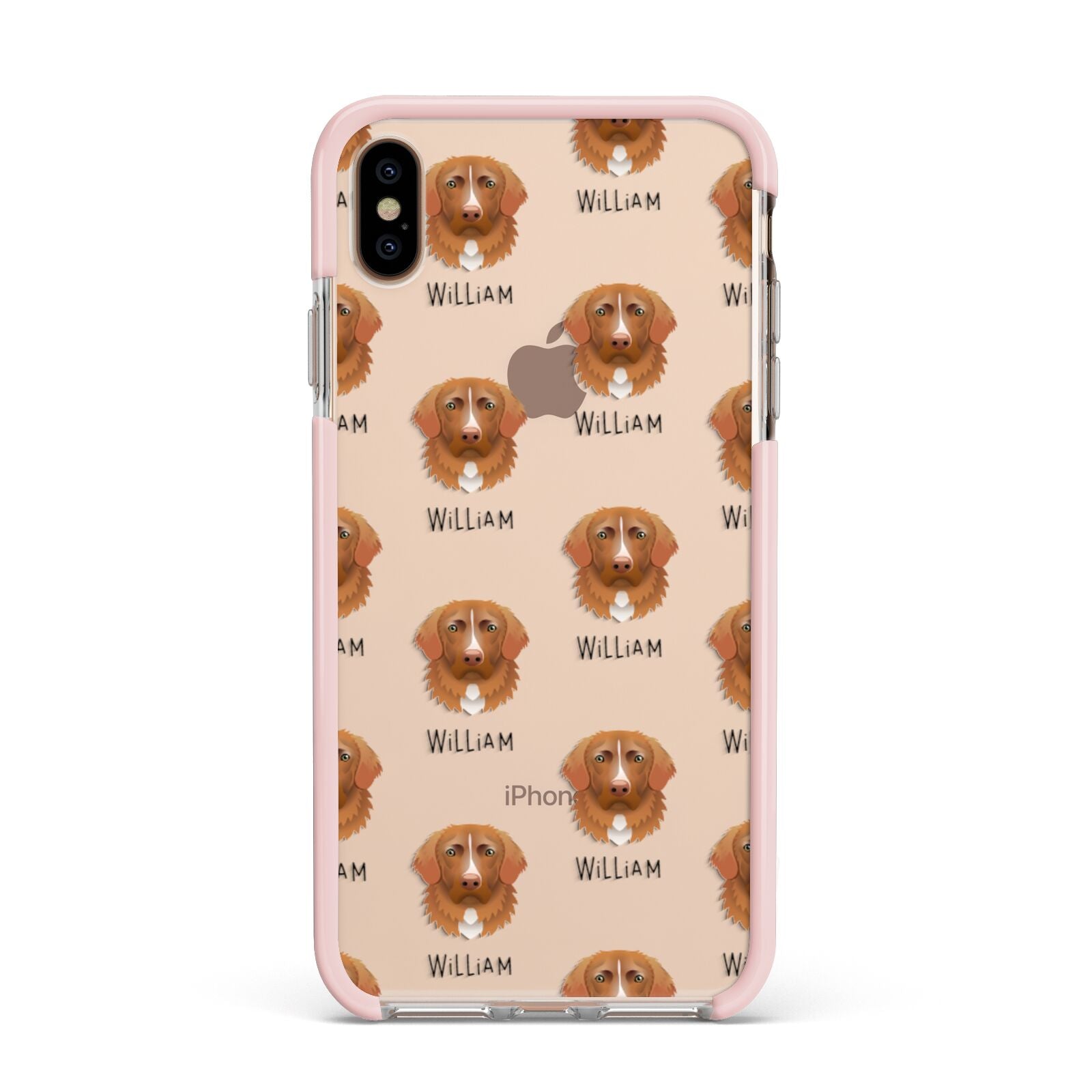 Nova Scotia Duck Tolling Retriever Icon with Name Apple iPhone Xs Max Impact Case Pink Edge on Gold Phone