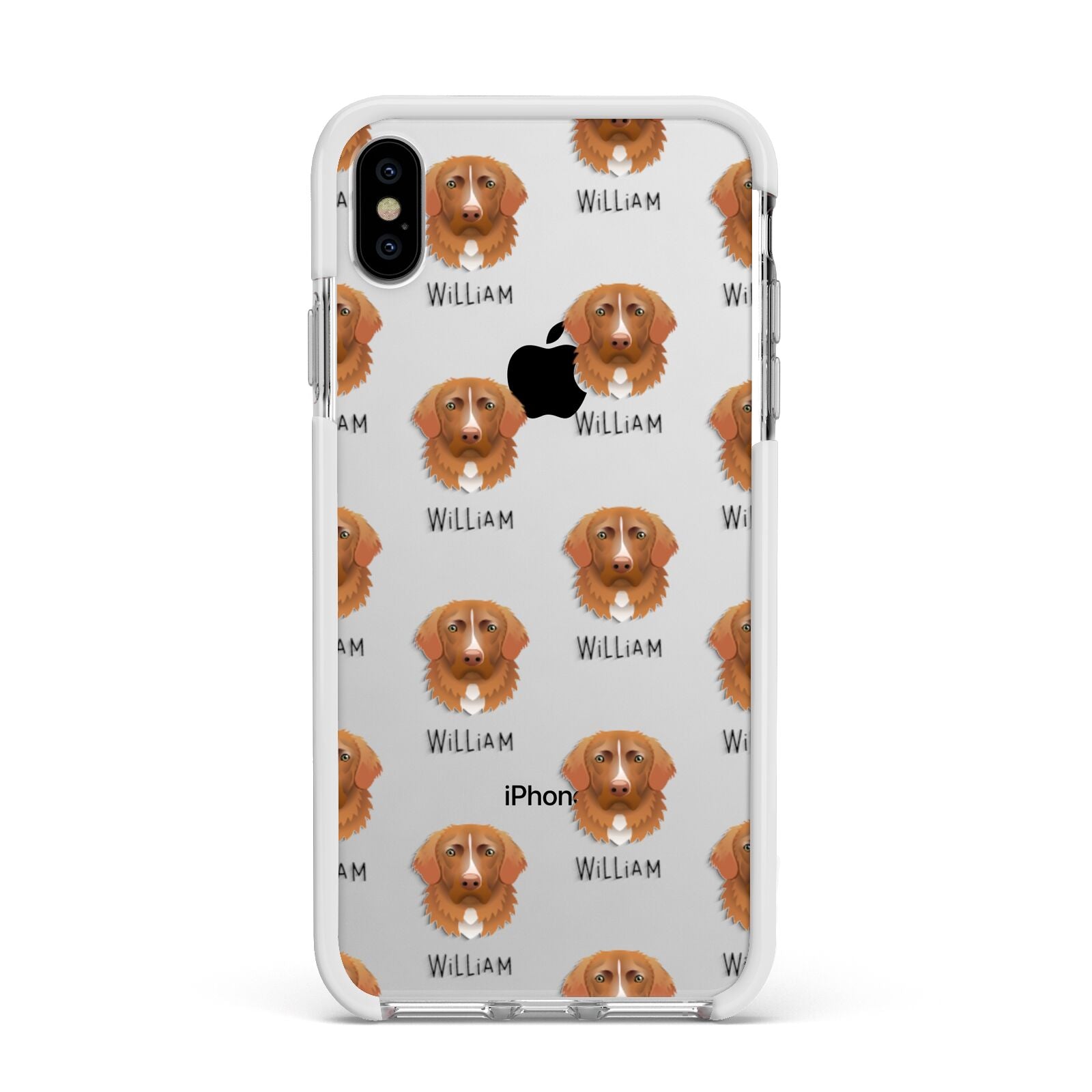 Nova Scotia Duck Tolling Retriever Icon with Name Apple iPhone Xs Max Impact Case White Edge on Silver Phone