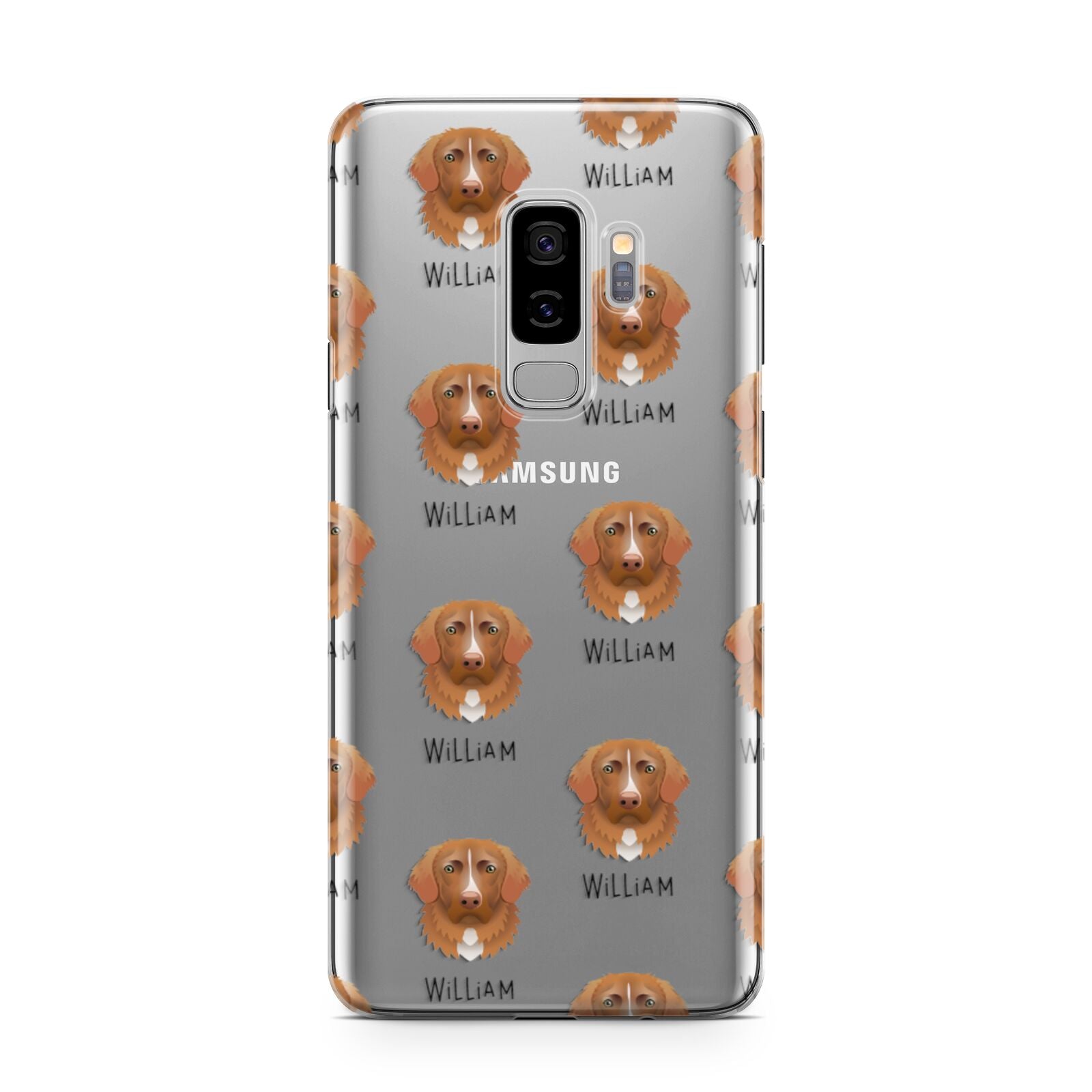 Nova Scotia Duck Tolling Retriever Icon with Name Samsung Galaxy S9 Plus Case on Silver phone