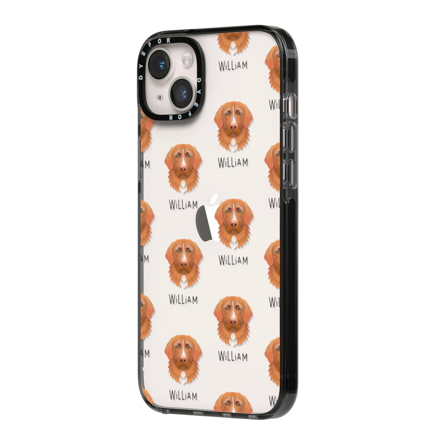 Nova Scotia Duck Tolling Retriever Icon with Name iPhone 14 Plus Black Impact Case Side Angle on Silver phone