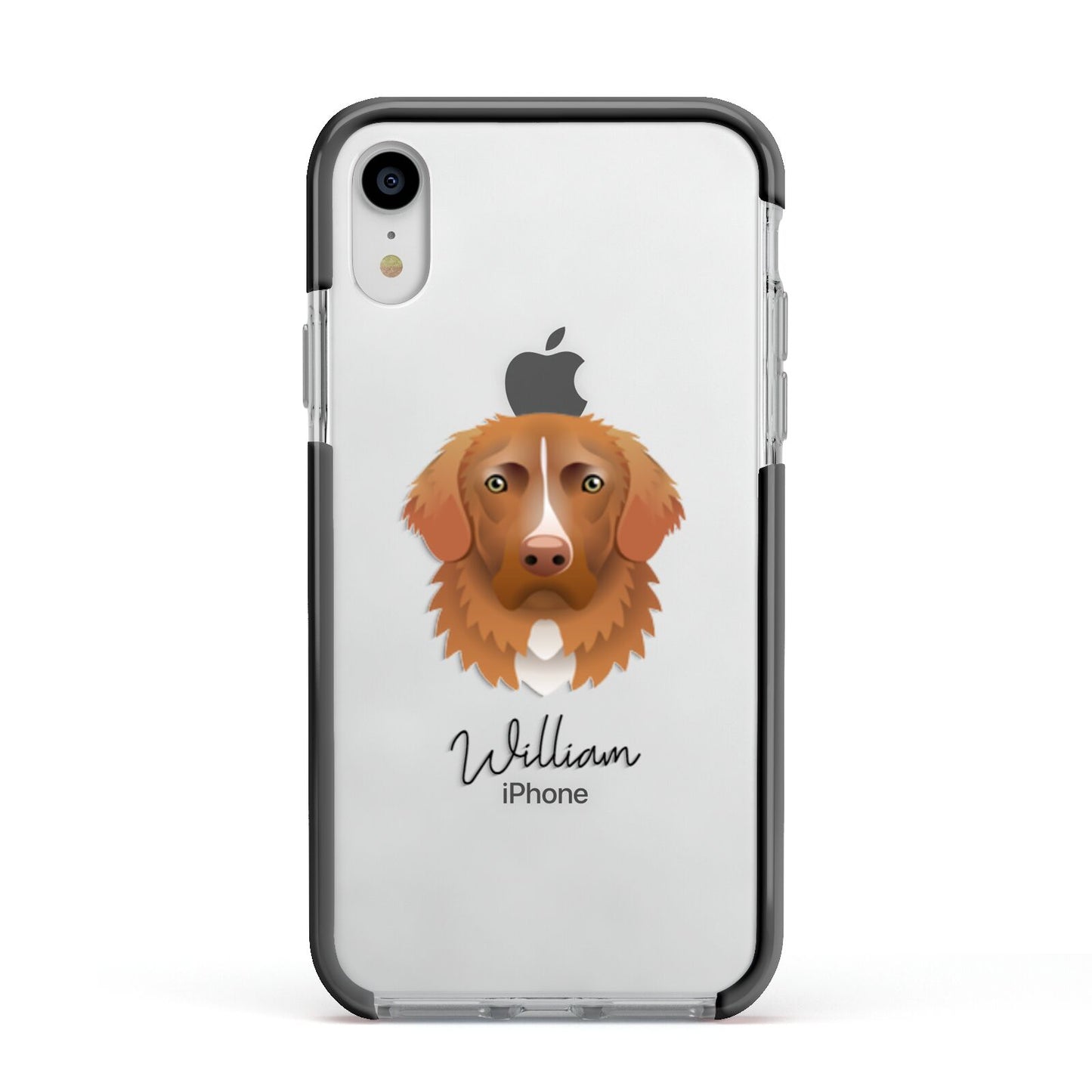 Nova Scotia Duck Tolling Retriever Personalised Apple iPhone XR Impact Case Black Edge on Silver Phone