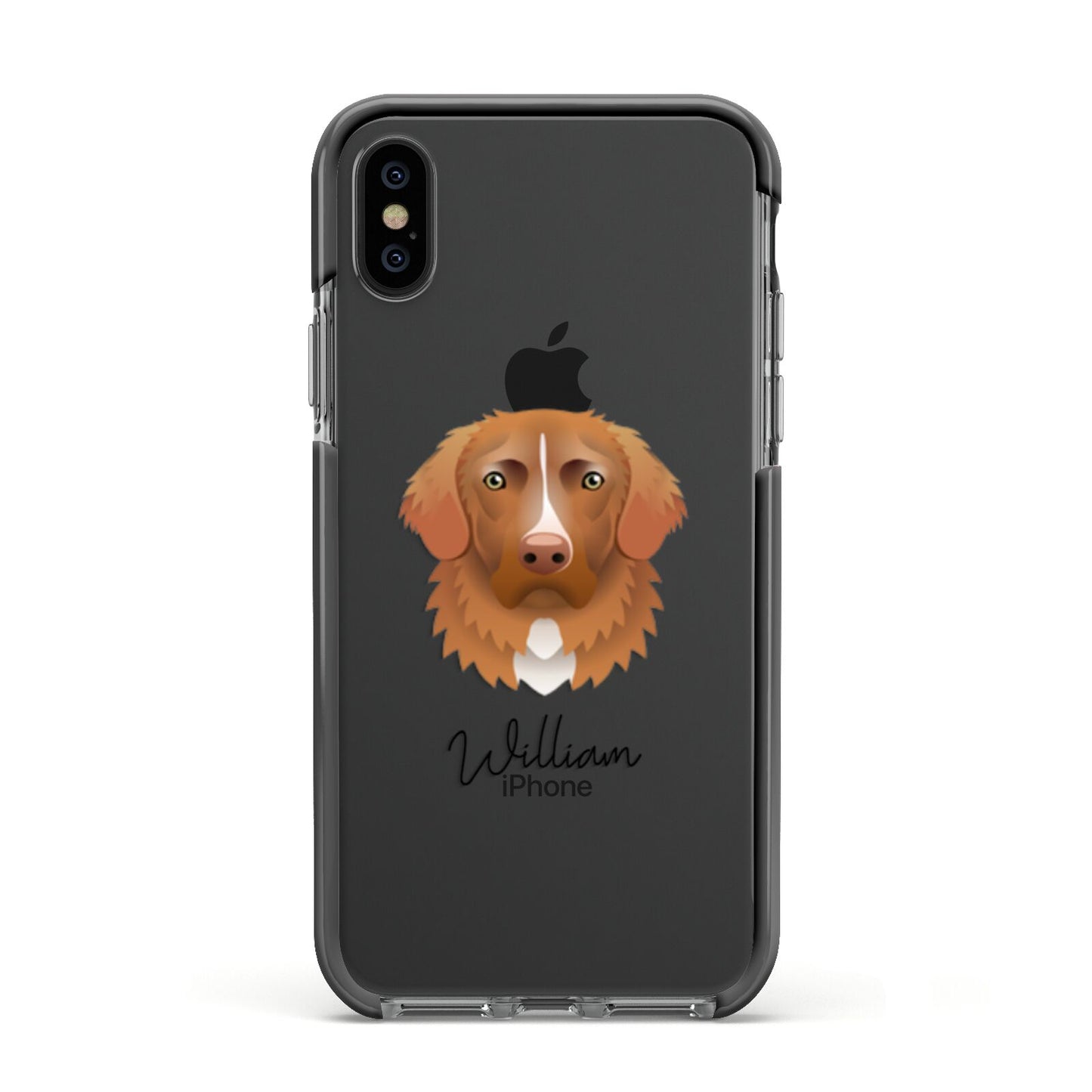 Nova Scotia Duck Tolling Retriever Personalised Apple iPhone Xs Impact Case Black Edge on Black Phone