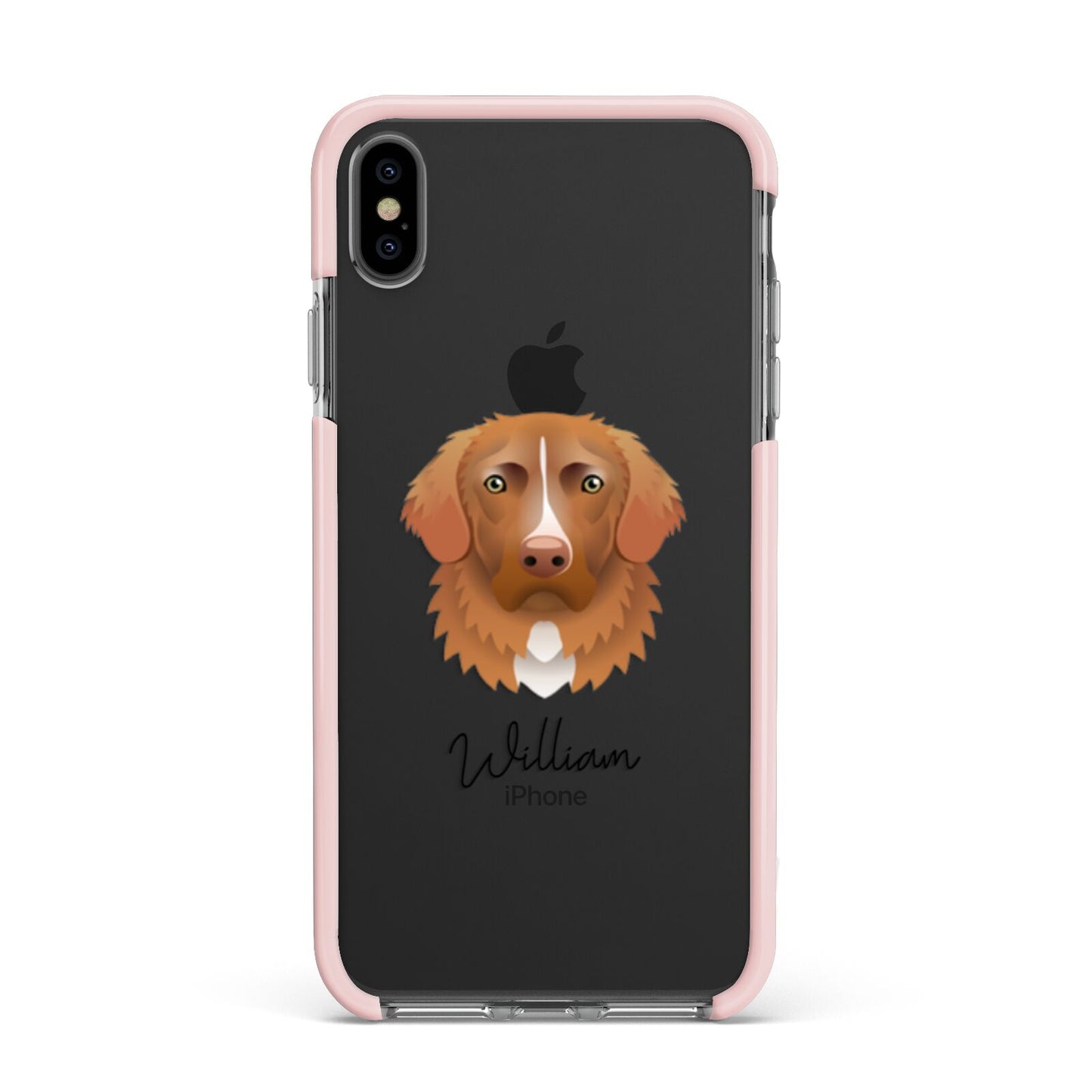 Nova Scotia Duck Tolling Retriever Personalised Apple iPhone Xs Max Impact Case Pink Edge on Black Phone