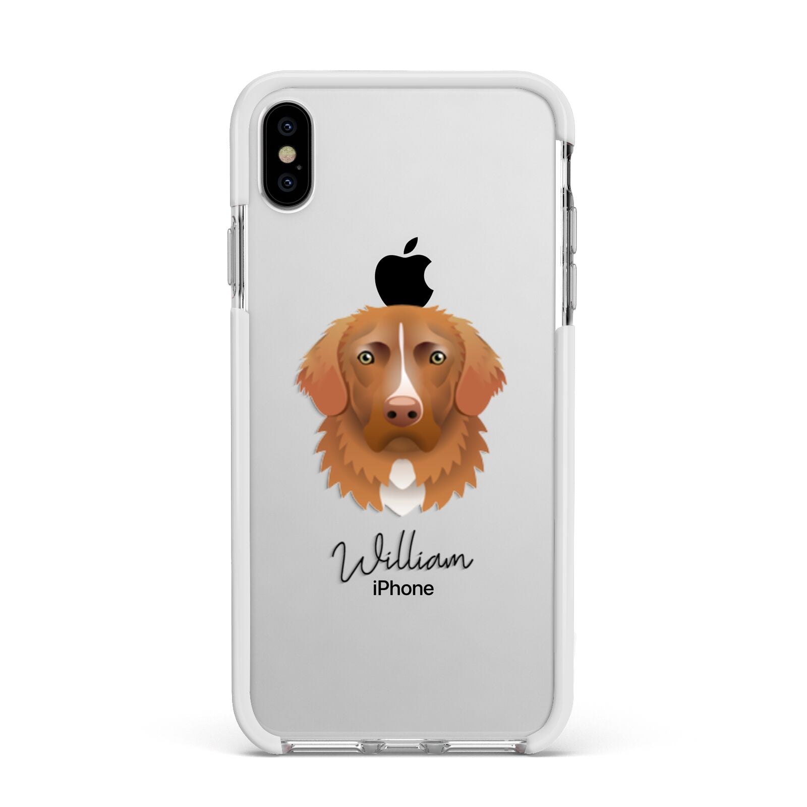 Nova Scotia Duck Tolling Retriever Personalised Apple iPhone Xs Max Impact Case White Edge on Silver Phone