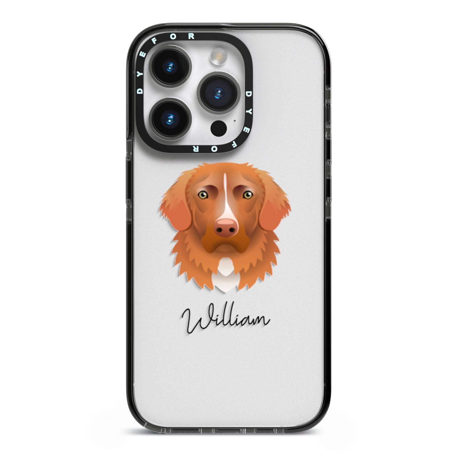 Nova Scotia Duck Tolling Retriever Personalised iPhone 14 Pro Black Impact Case on Silver phone