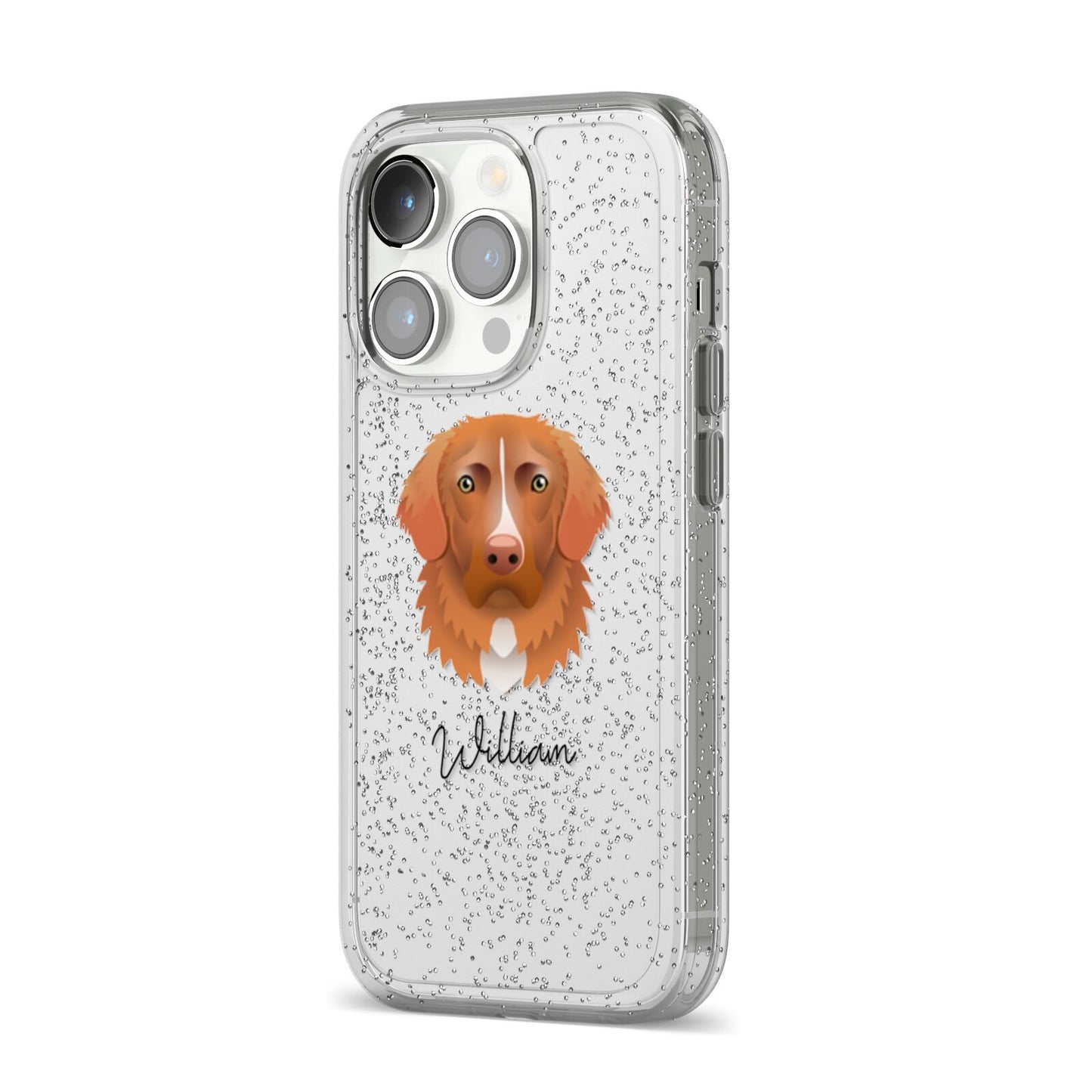 Nova Scotia Duck Tolling Retriever Personalised iPhone 14 Pro Glitter Tough Case Silver Angled Image