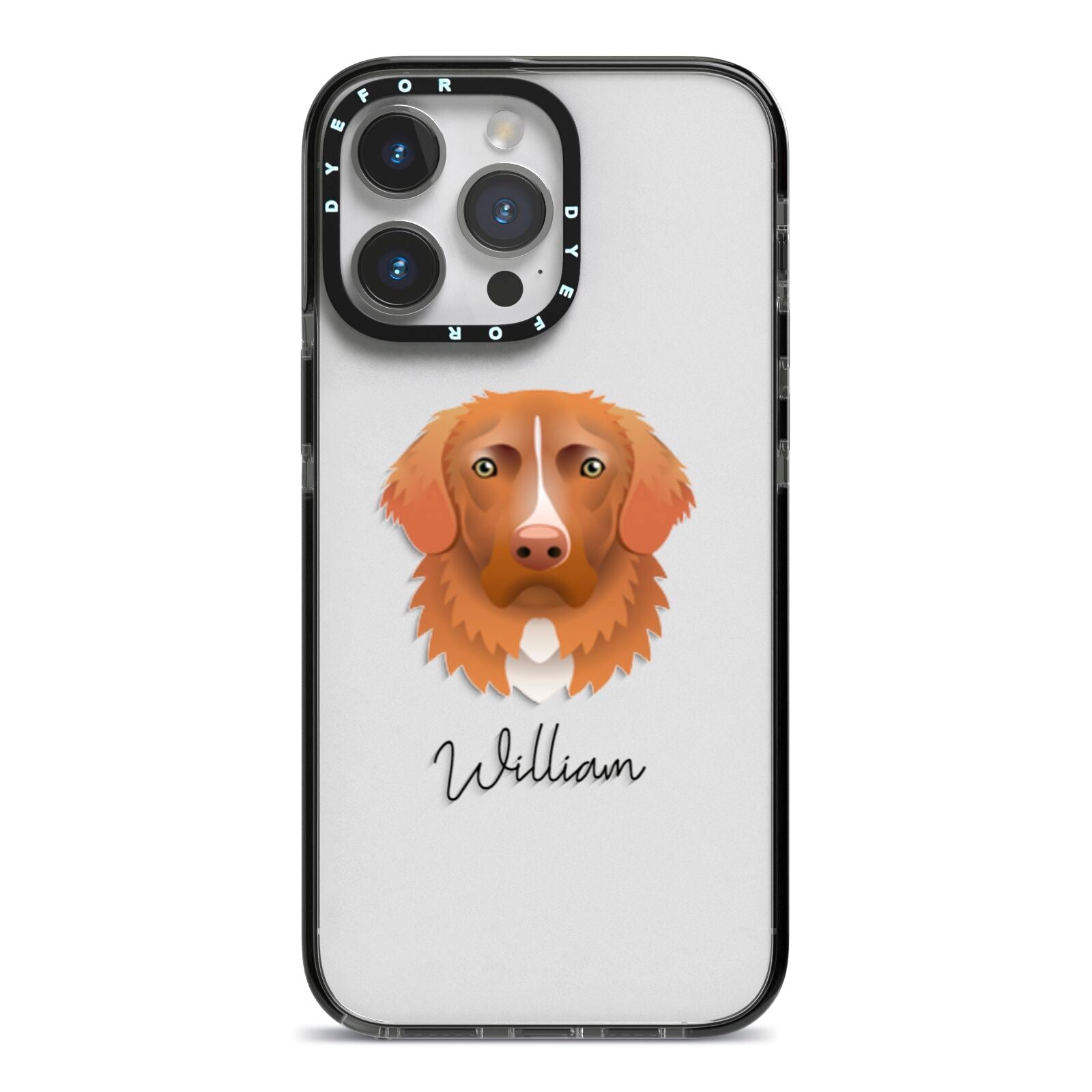 Nova Scotia Duck Tolling Retriever Personalised iPhone 14 Pro Max Black Impact Case on Silver phone