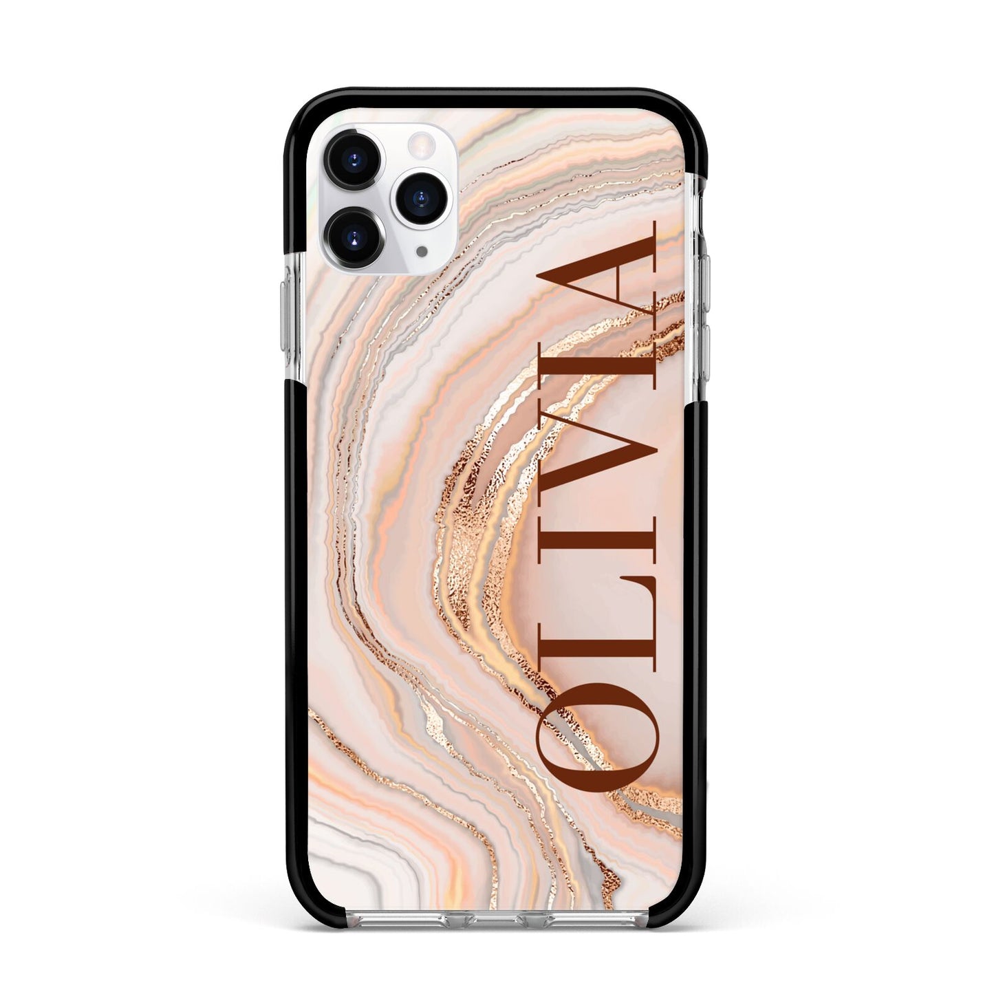 Nude Agate Apple iPhone 11 Pro Max in Silver with Black Impact Case