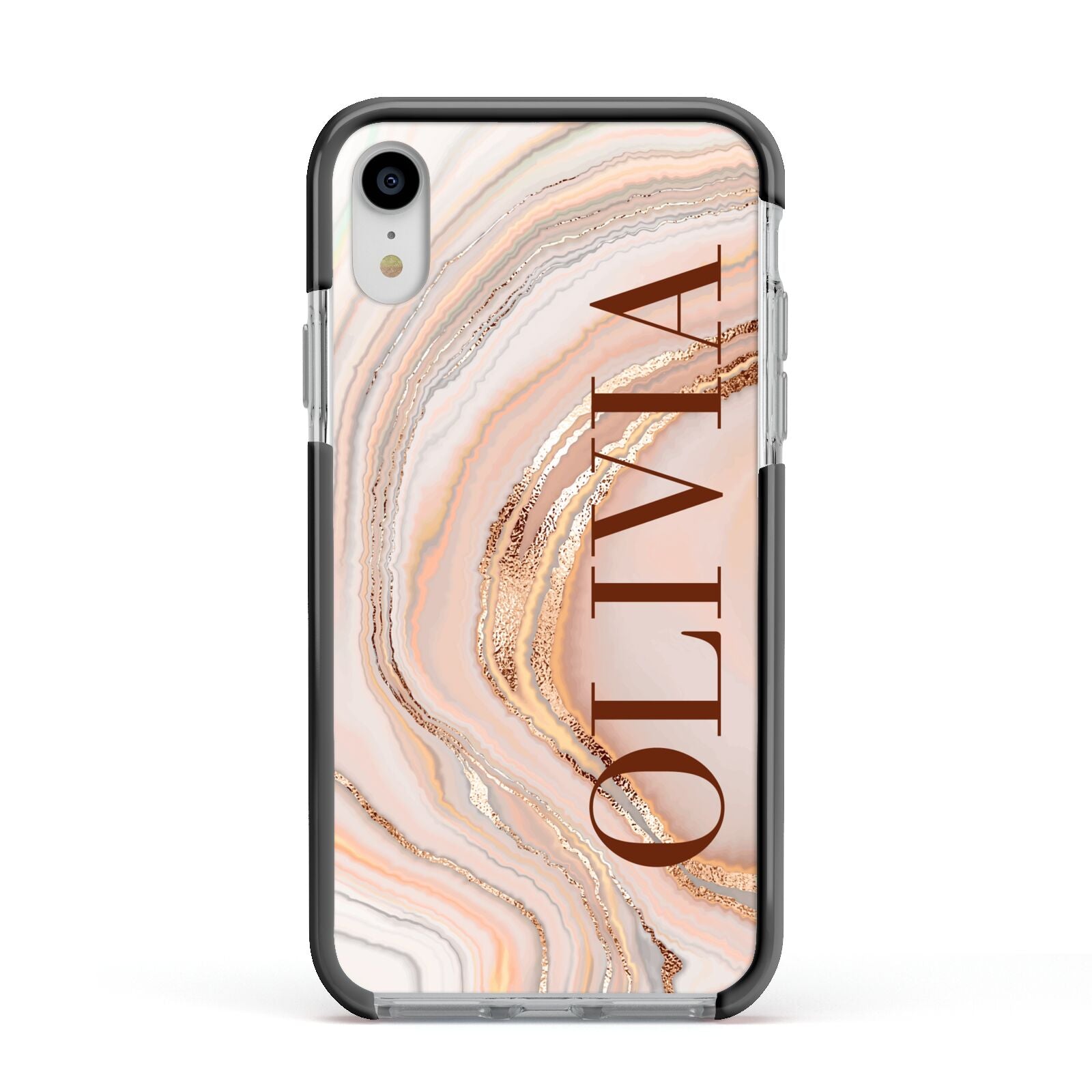 Nude Agate Apple iPhone XR Impact Case Black Edge on Silver Phone