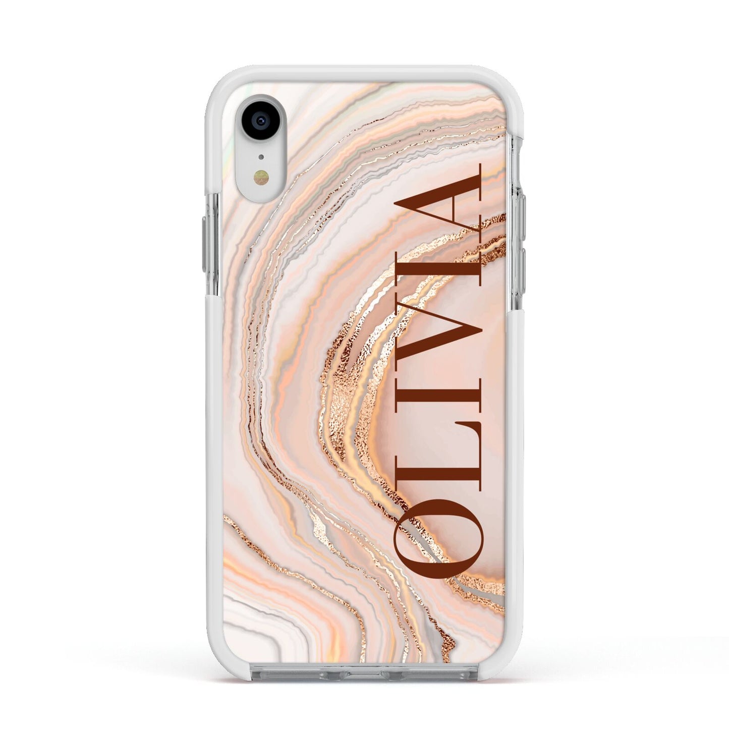 Nude Agate Apple iPhone XR Impact Case White Edge on Silver Phone