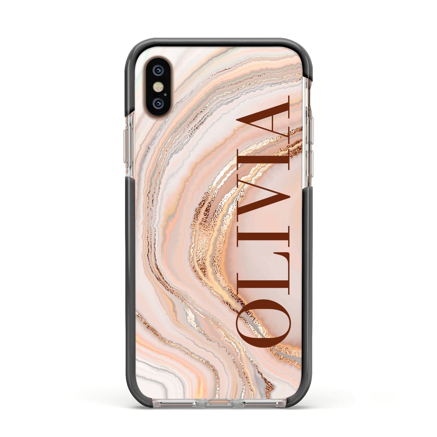 Nude Agate Apple iPhone Xs Impact Case Black Edge on Gold Phone