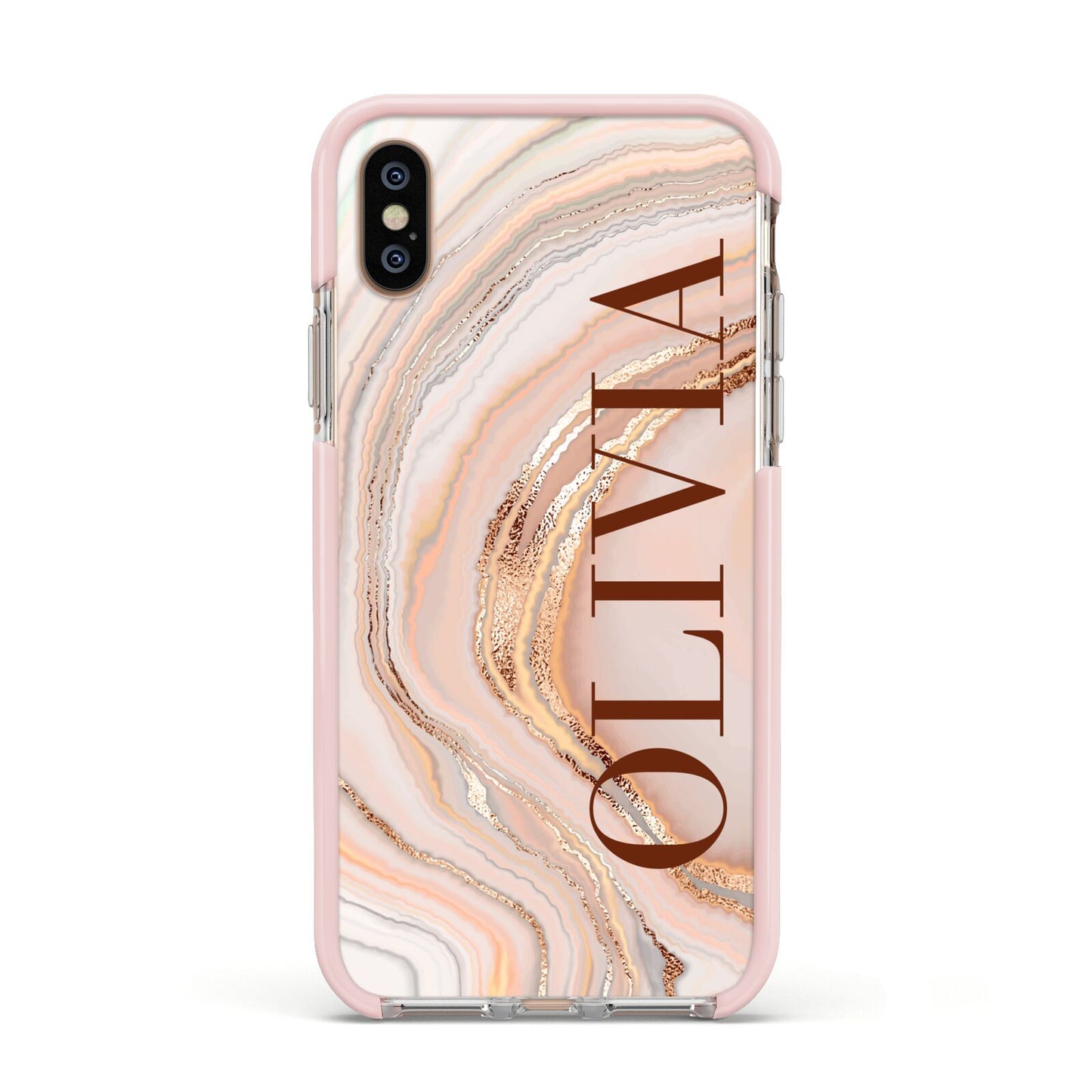 Nude Agate Apple iPhone Xs Impact Case Pink Edge on Gold Phone