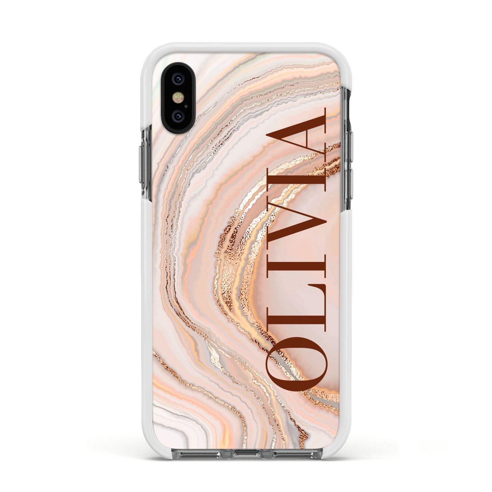 Nude Agate Apple iPhone Xs Impact Case White Edge on Black Phone