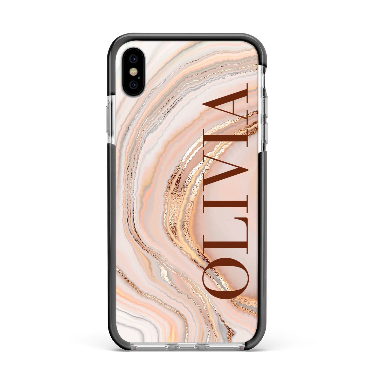 Nude Agate Apple iPhone Xs Max Impact Case Black Edge on Silver Phone