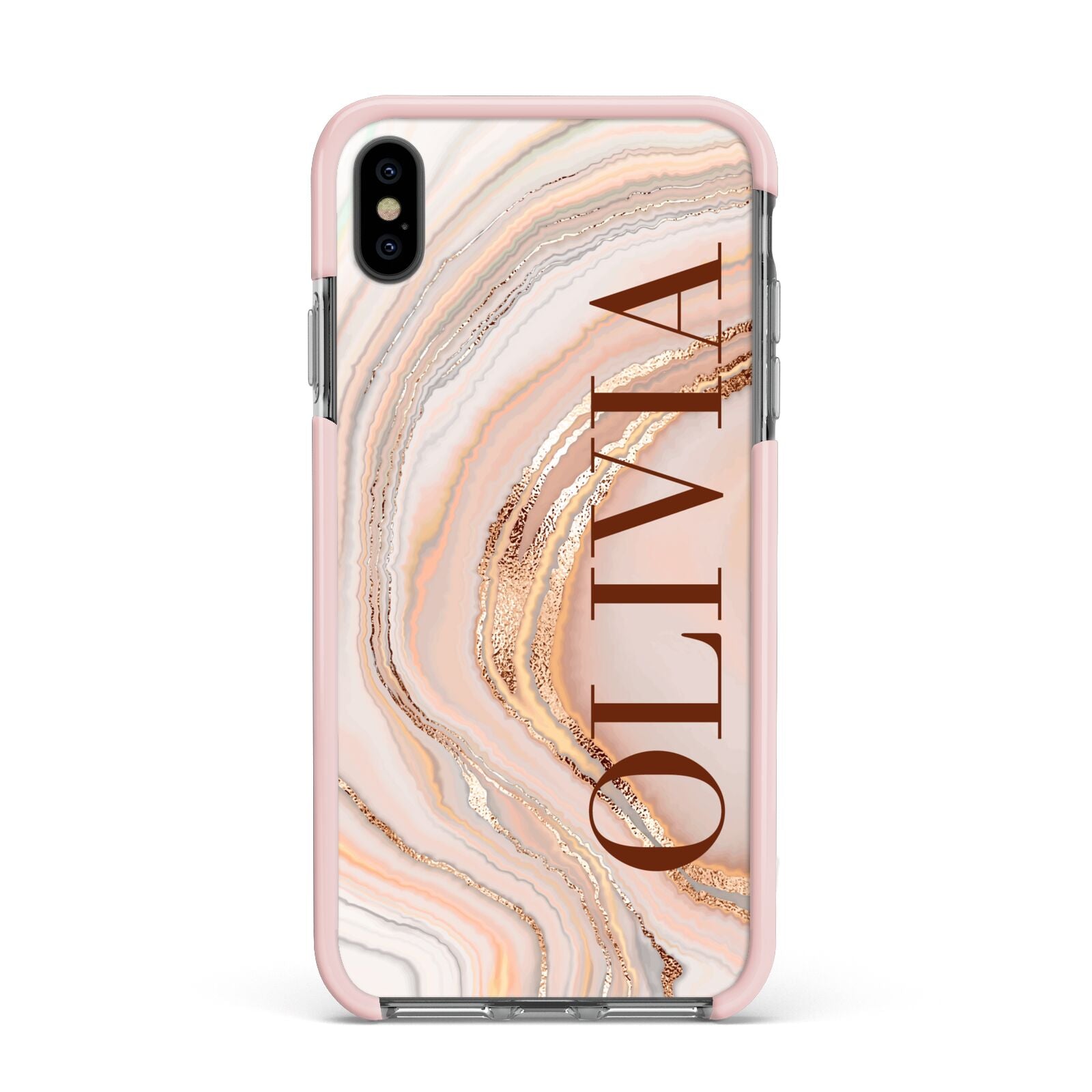 Nude Agate Apple iPhone Xs Max Impact Case Pink Edge on Black Phone