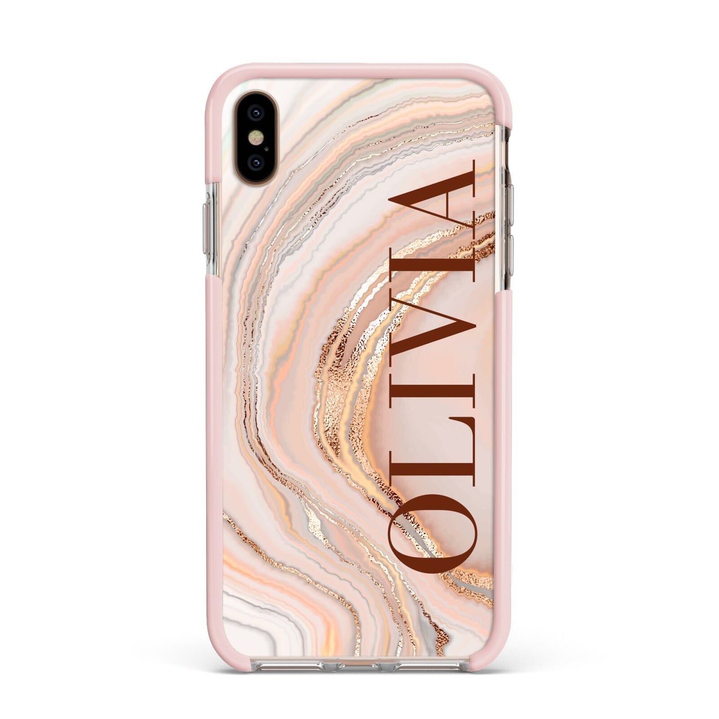 Nude Agate Apple iPhone Xs Max Impact Case Pink Edge on Gold Phone