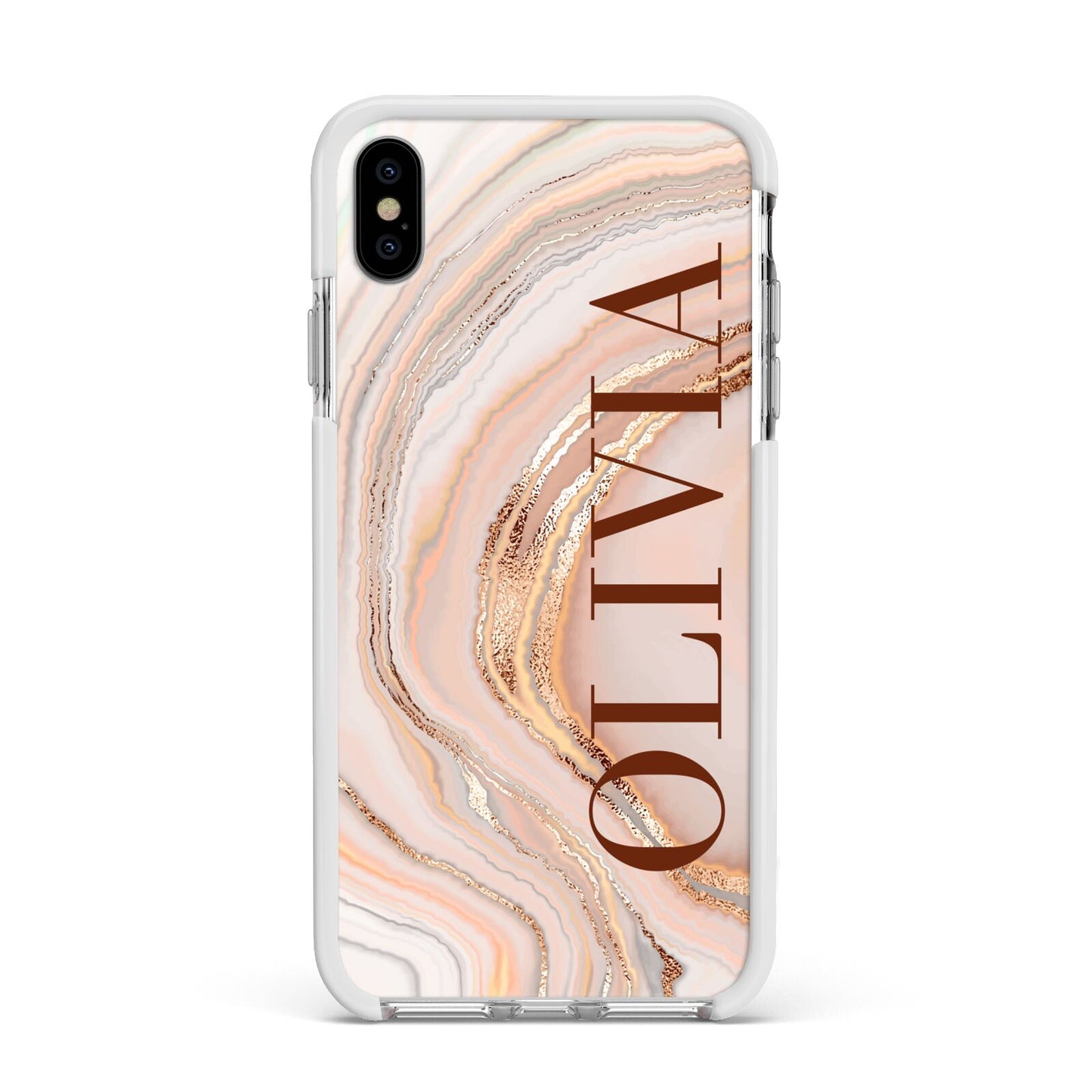 Nude Agate Apple iPhone Xs Max Impact Case White Edge on Silver Phone