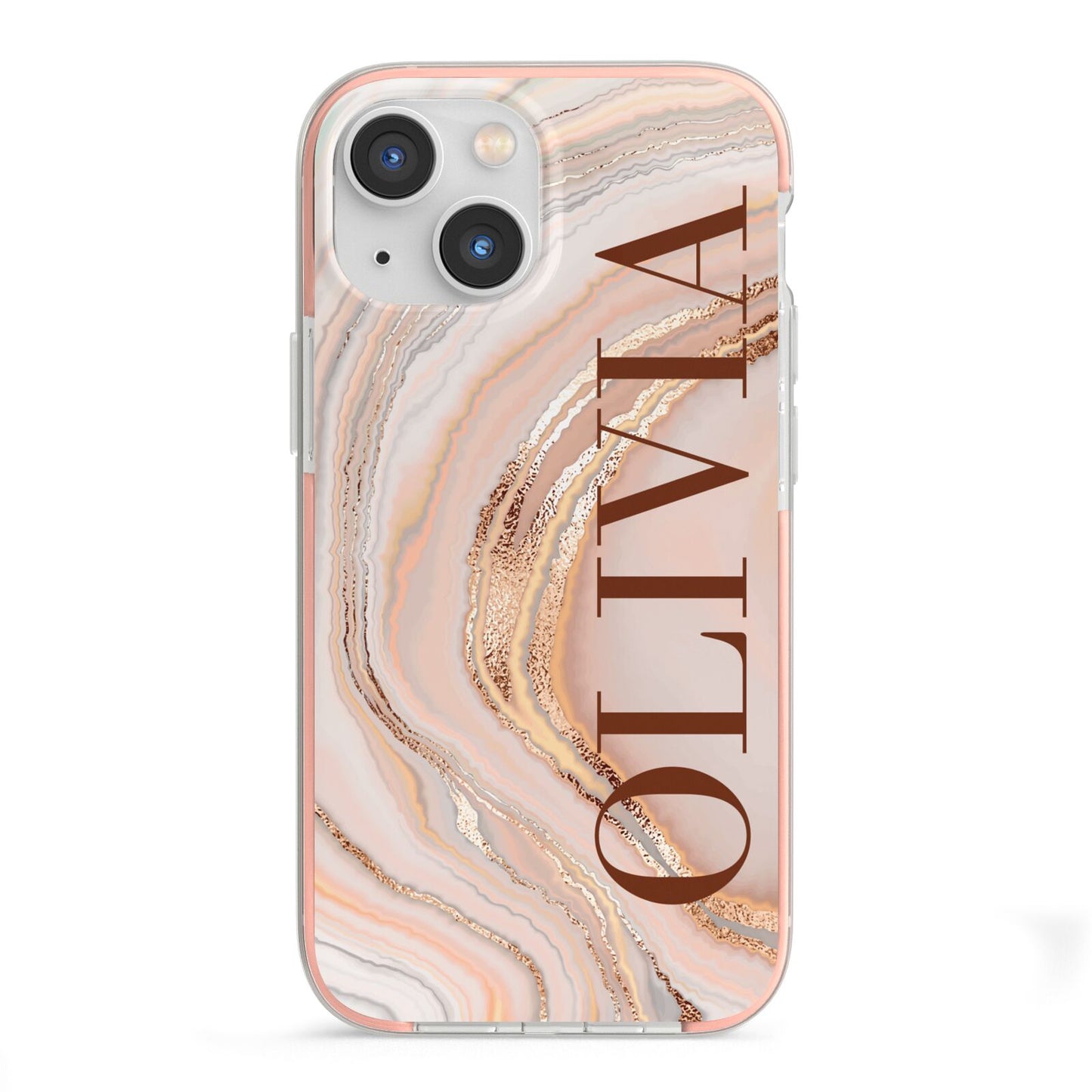 Nude Agate iPhone 13 Mini TPU Impact Case with Pink Edges