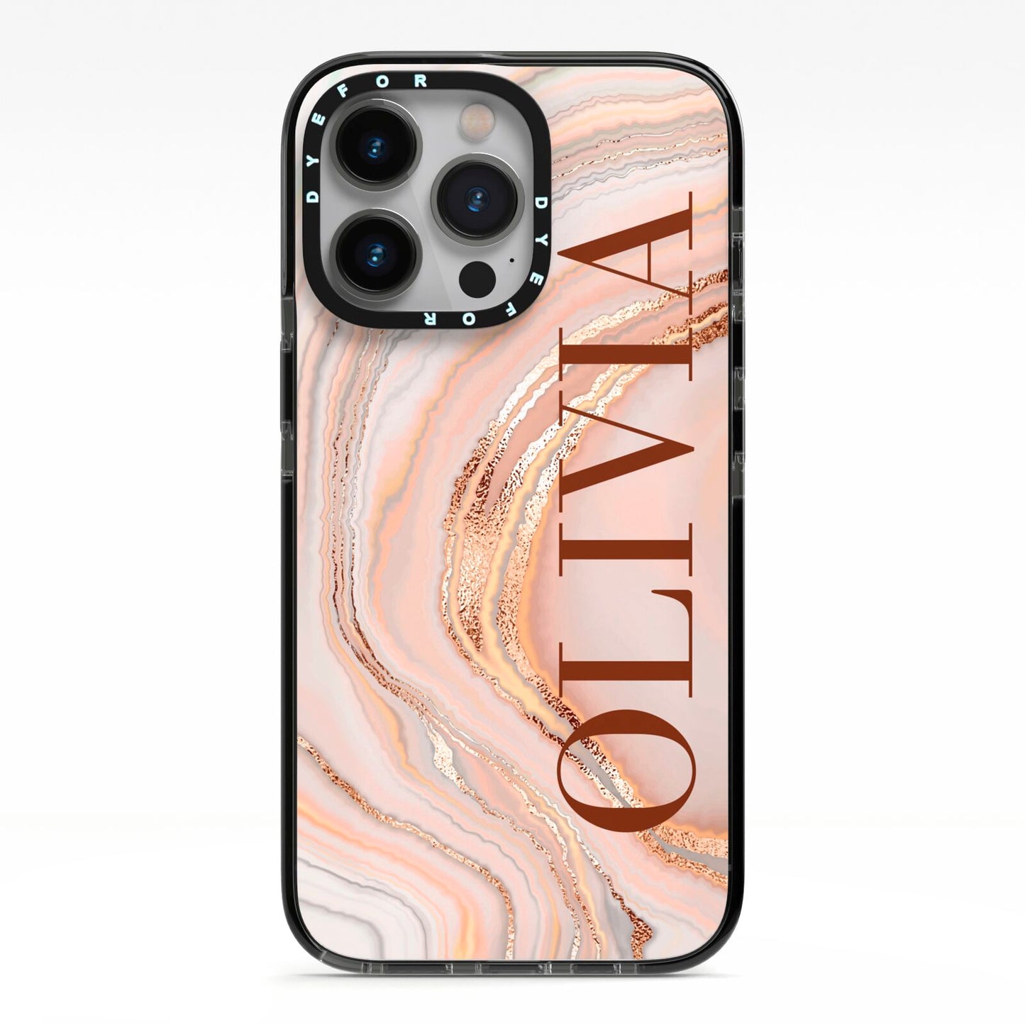 Nude Agate iPhone 13 Pro Black Impact Case on Silver phone