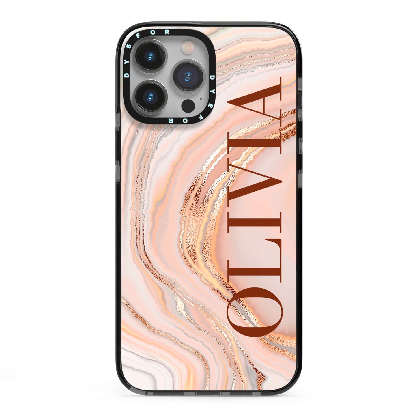 Nude Agate iPhone 13 Pro Max Black Impact Case on Silver phone