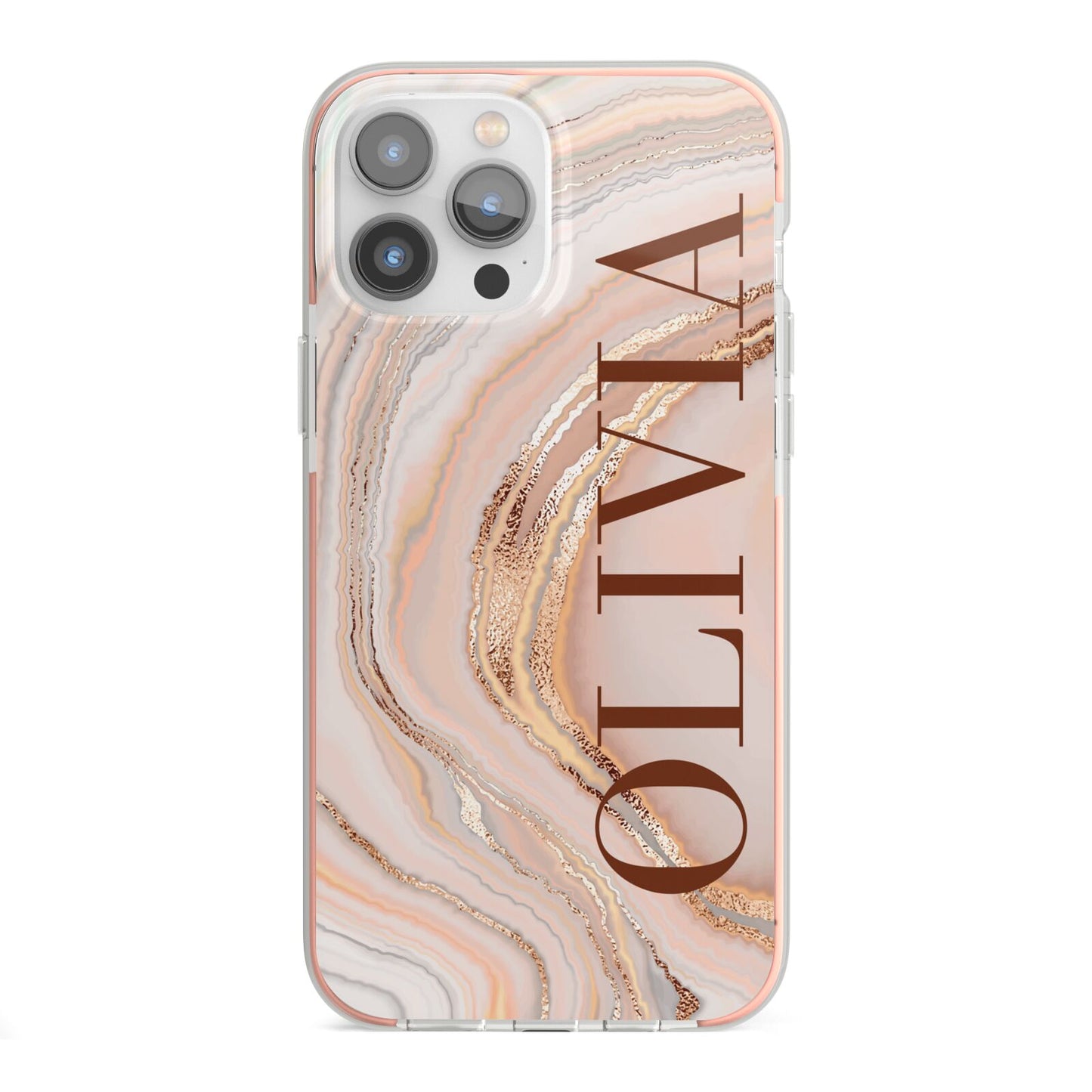 Nude Agate iPhone 13 Pro Max TPU Impact Case with Pink Edges