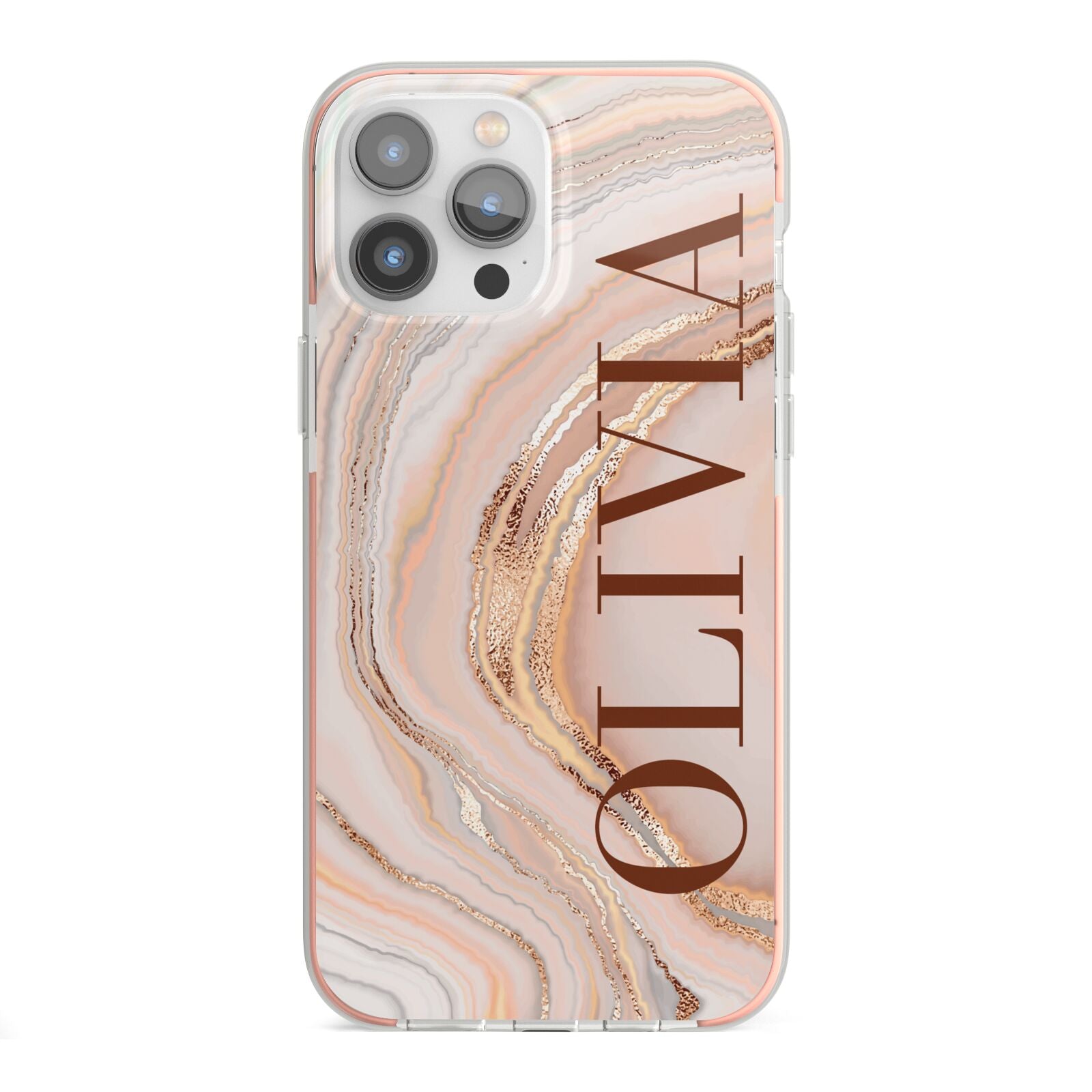 Nude Agate iPhone 13 Pro Max TPU Impact Case with Pink Edges