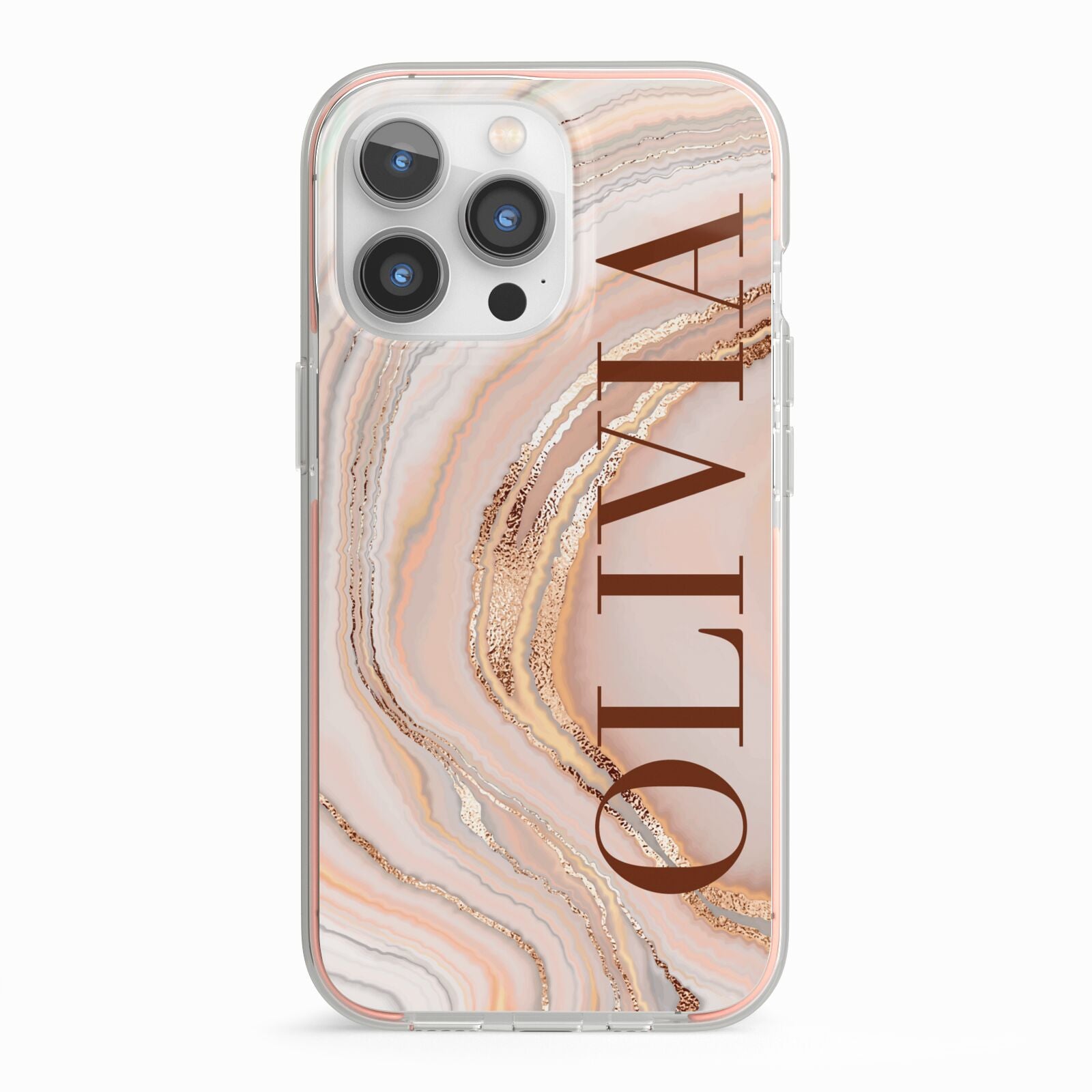 Nude Agate iPhone 13 Pro TPU Impact Case with Pink Edges