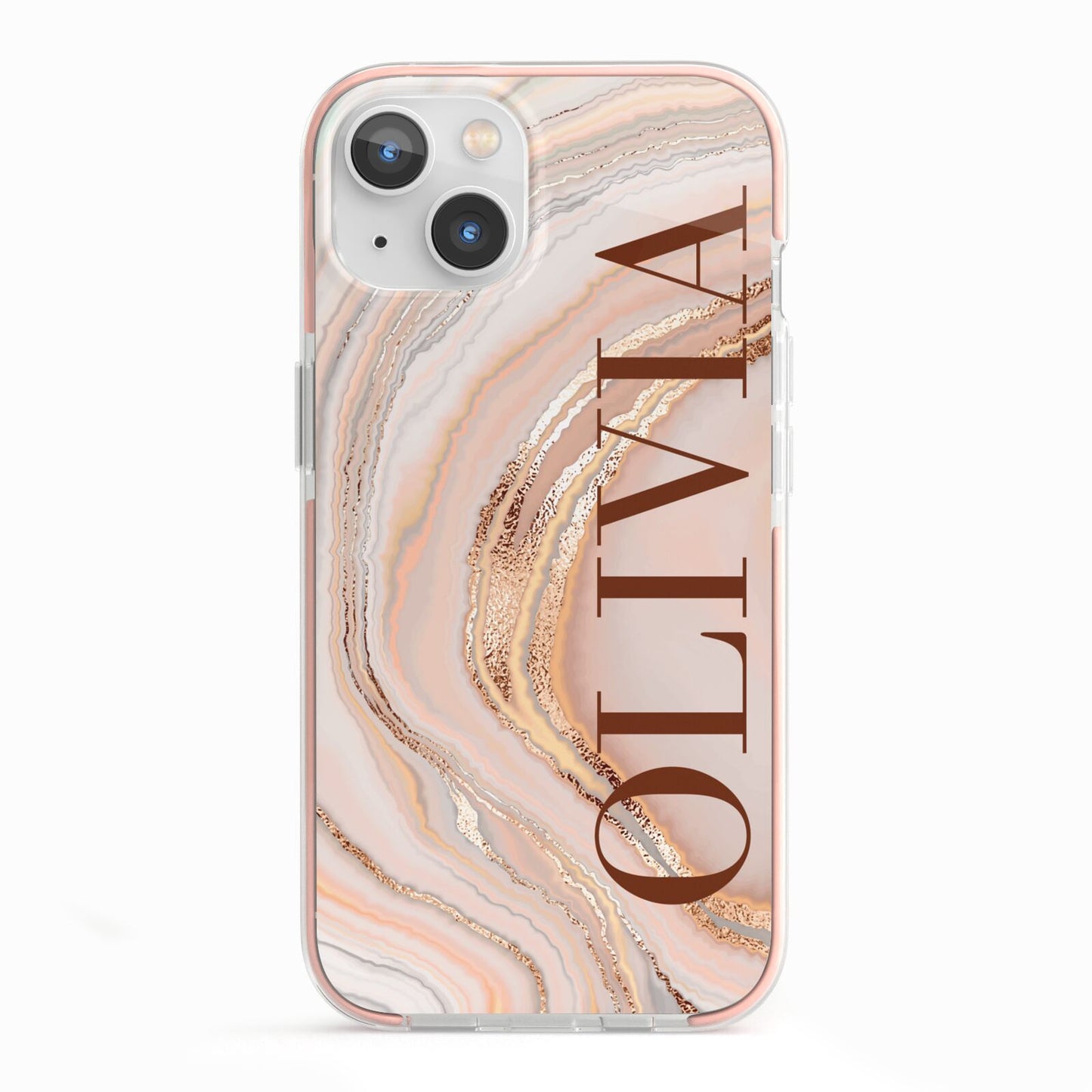 Nude Agate iPhone 13 TPU Impact Case with Pink Edges