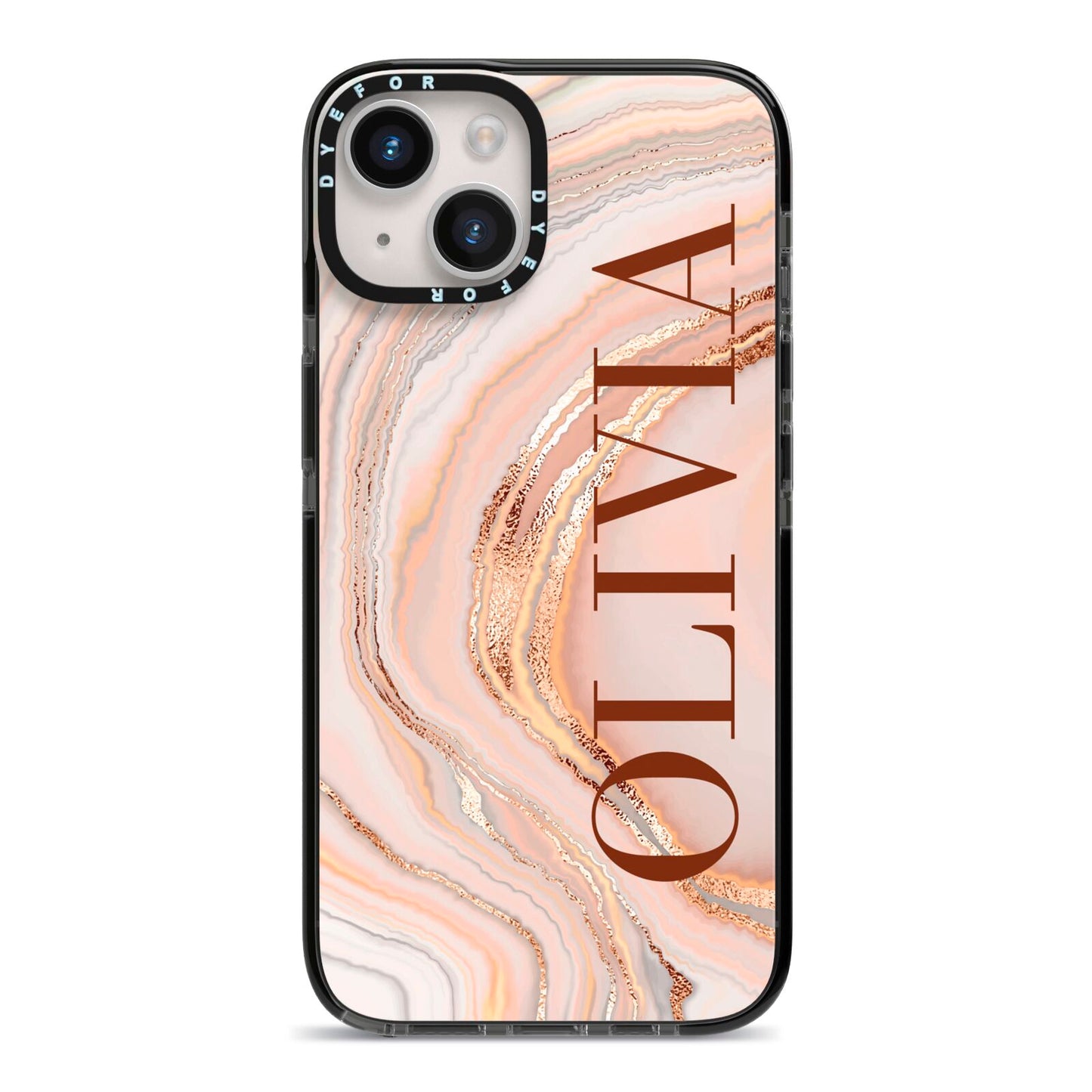 Nude Agate iPhone 14 Black Impact Case on Silver phone