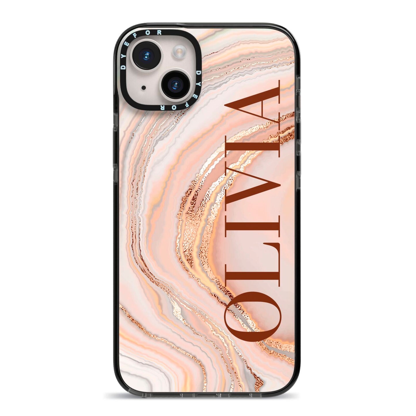 Nude Agate iPhone 14 Plus Black Impact Case on Silver phone