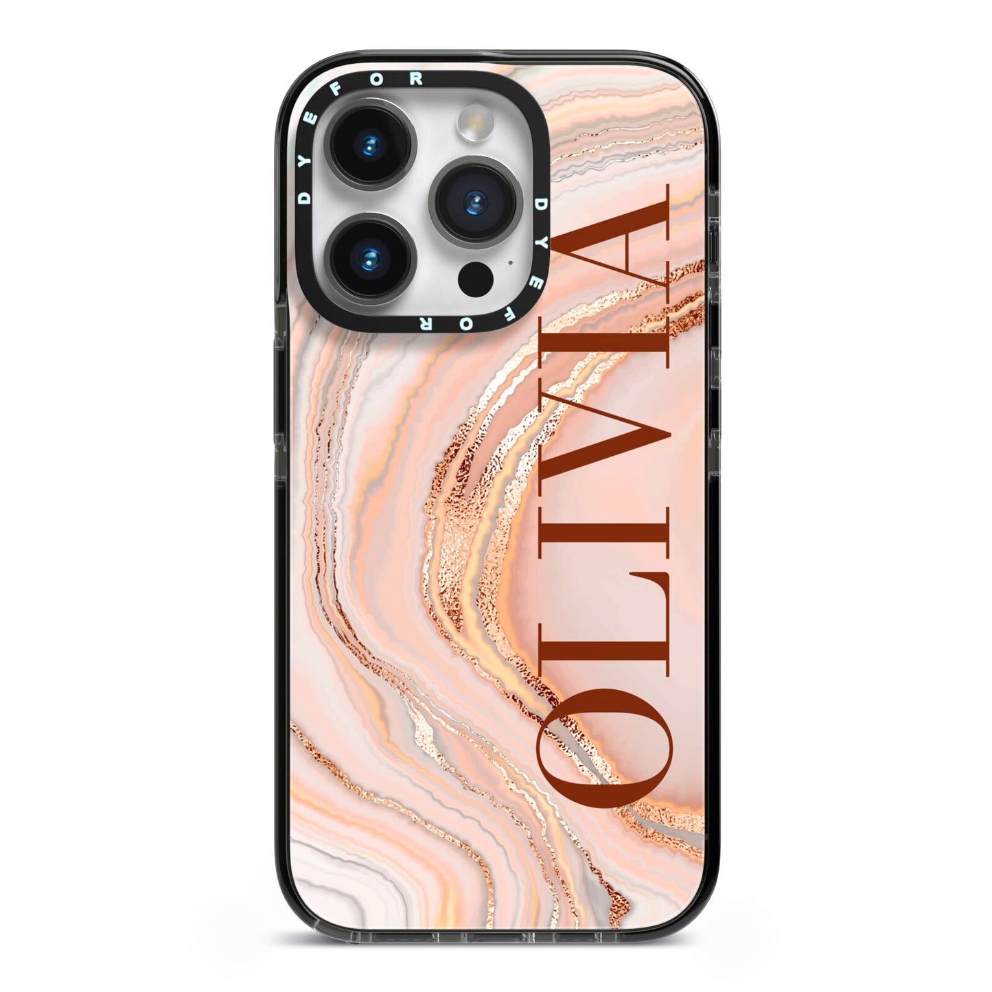 Nude Agate iPhone 14 Pro Black Impact Case on Silver phone