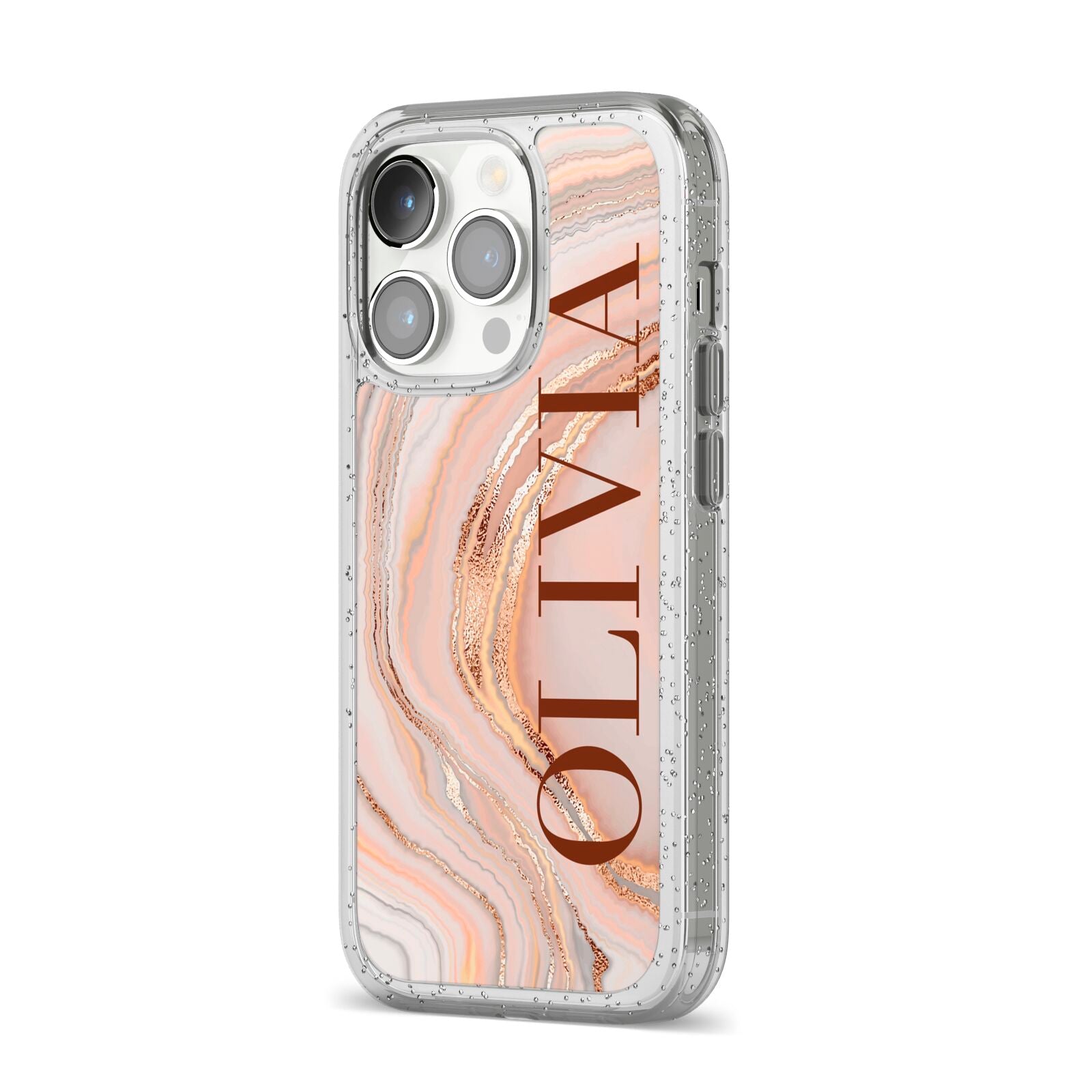 Nude Agate iPhone 14 Pro Glitter Tough Case Silver Angled Image