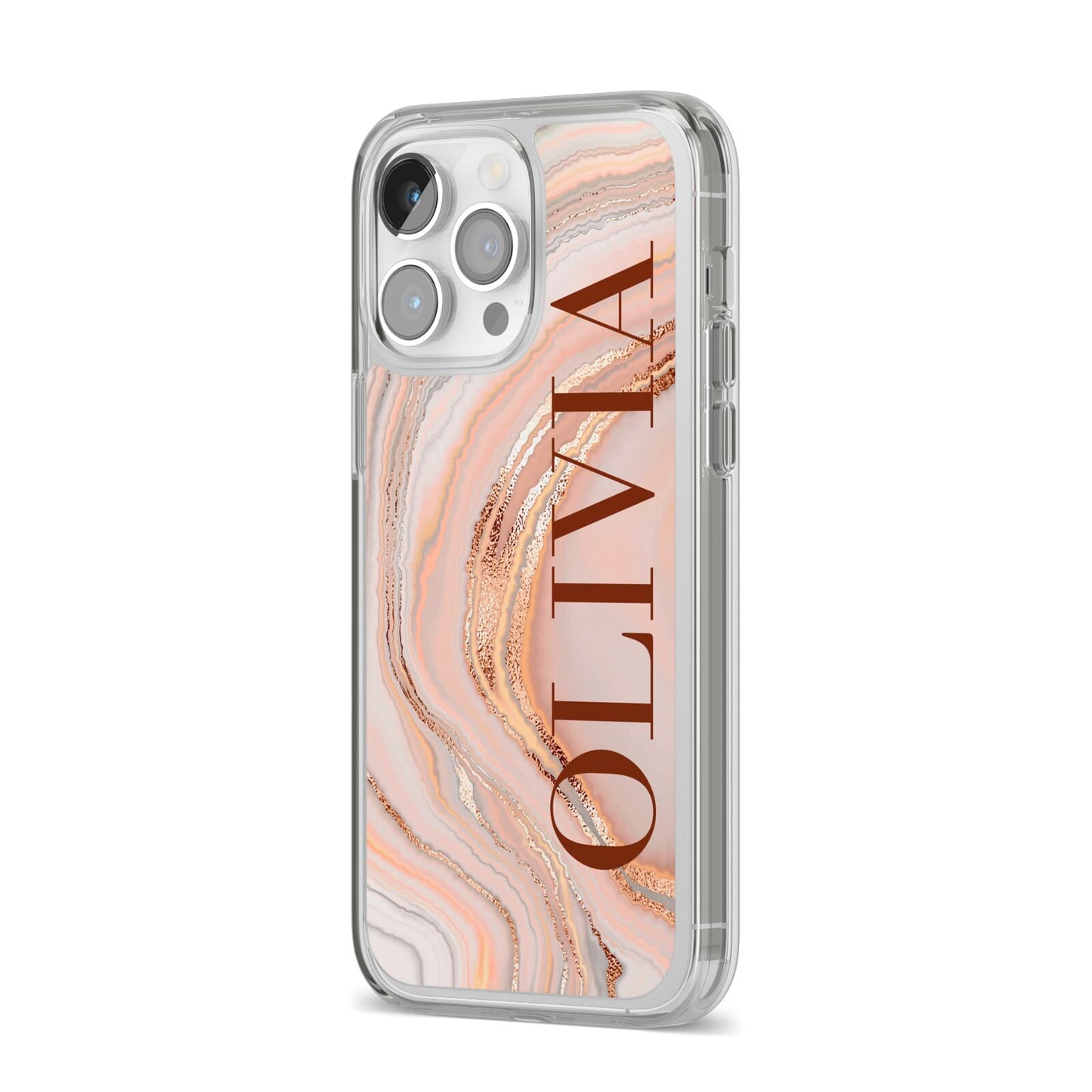 Nude Agate iPhone 14 Pro Max Clear Tough Case Silver Angled Image