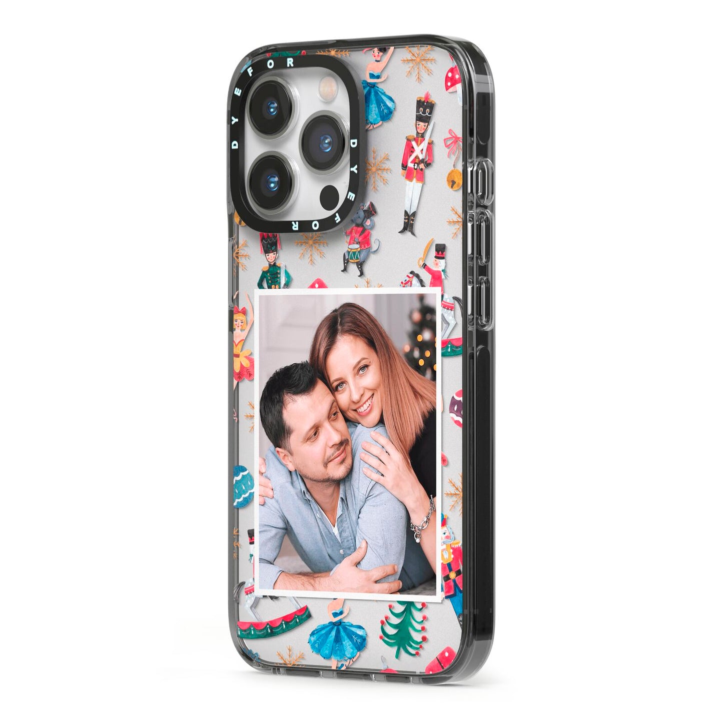 Nutcracker Personalised Photo iPhone 13 Pro Black Impact Case Side Angle on Silver phone