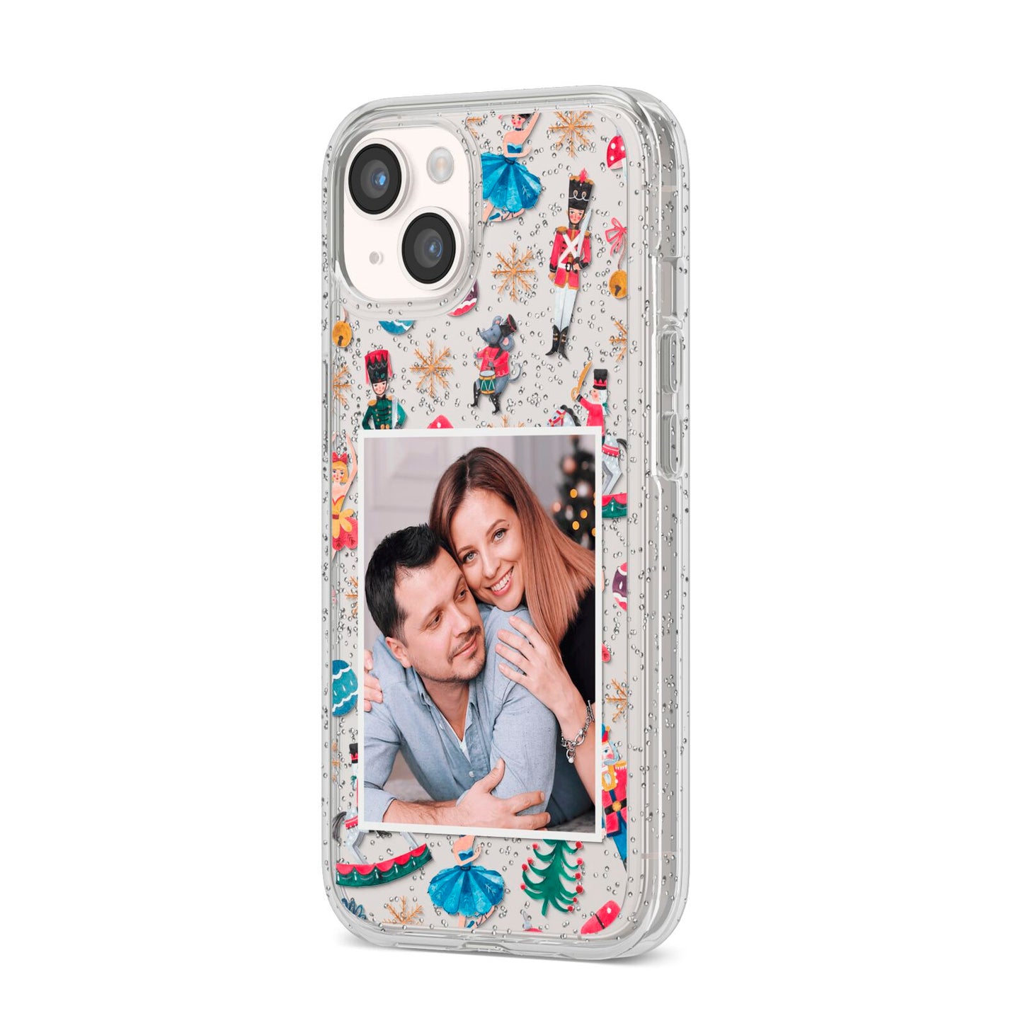 Nutcracker Personalised Photo iPhone 14 Glitter Tough Case Starlight Angled Image