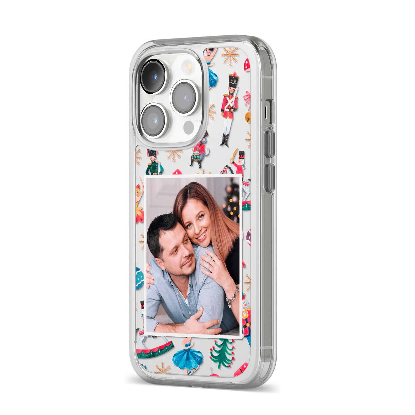 Nutcracker Personalised Photo iPhone 14 Pro Clear Tough Case Silver Angled Image