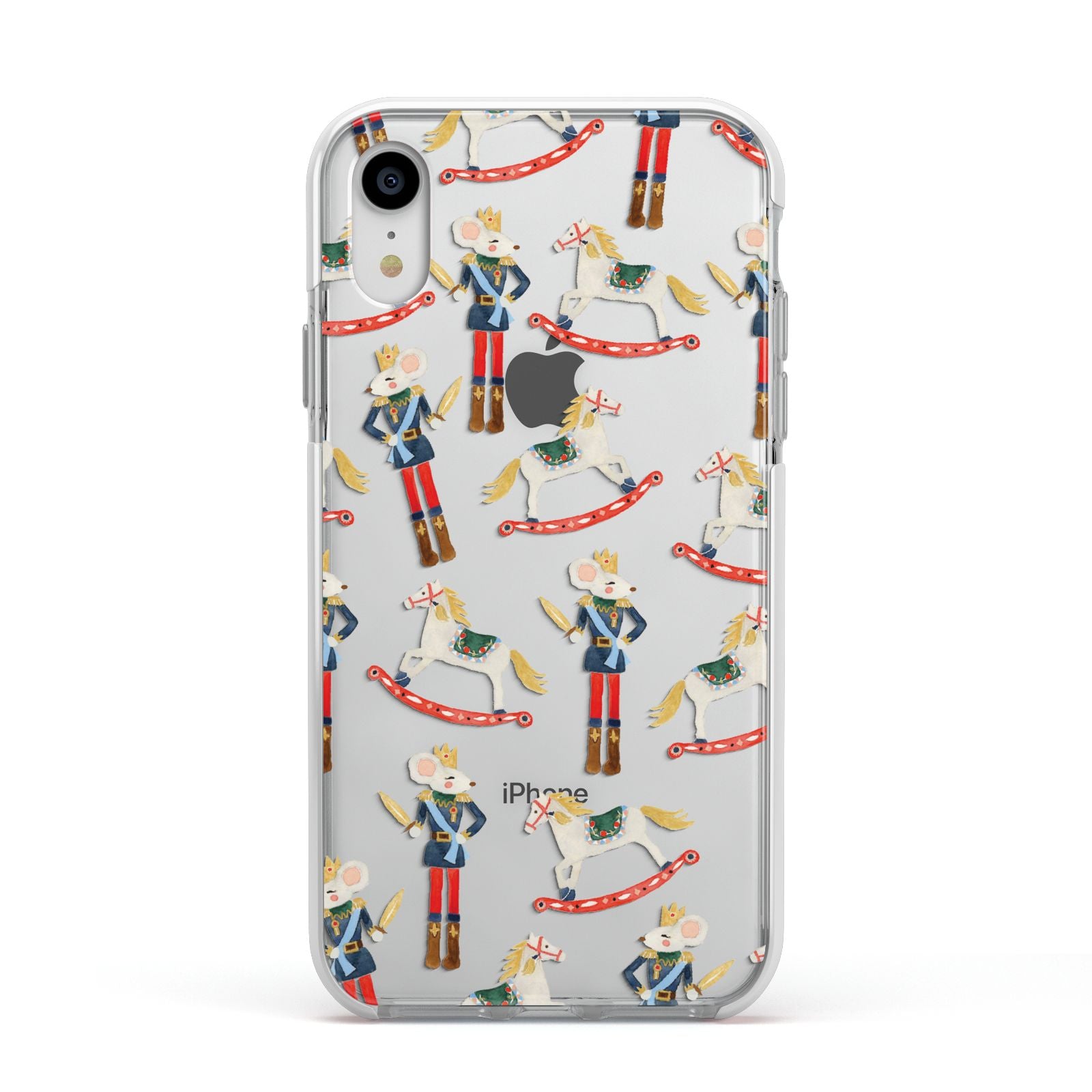 Nutcracker Rocking Horse Apple iPhone XR Impact Case White Edge on Silver Phone