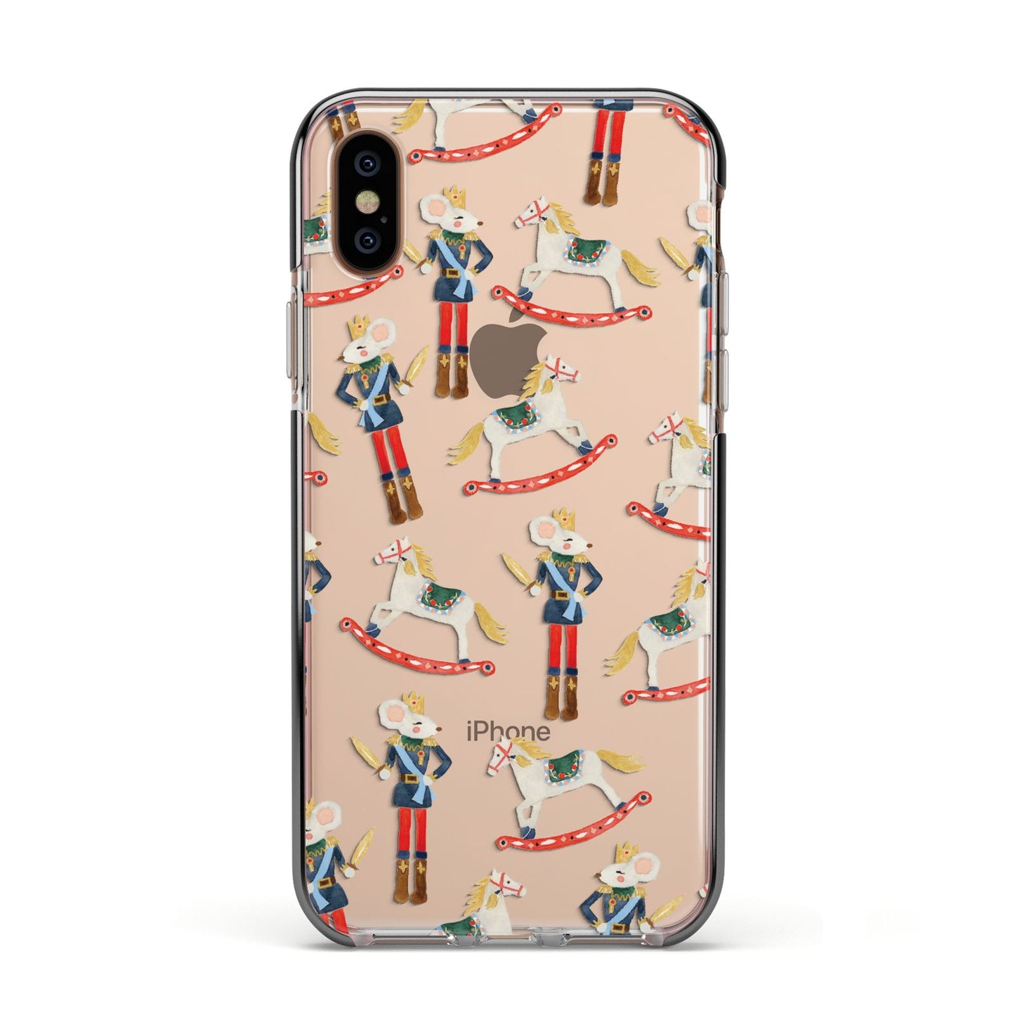 Nutcracker Rocking Horse Apple iPhone Xs Impact Case Black Edge on Gold Phone