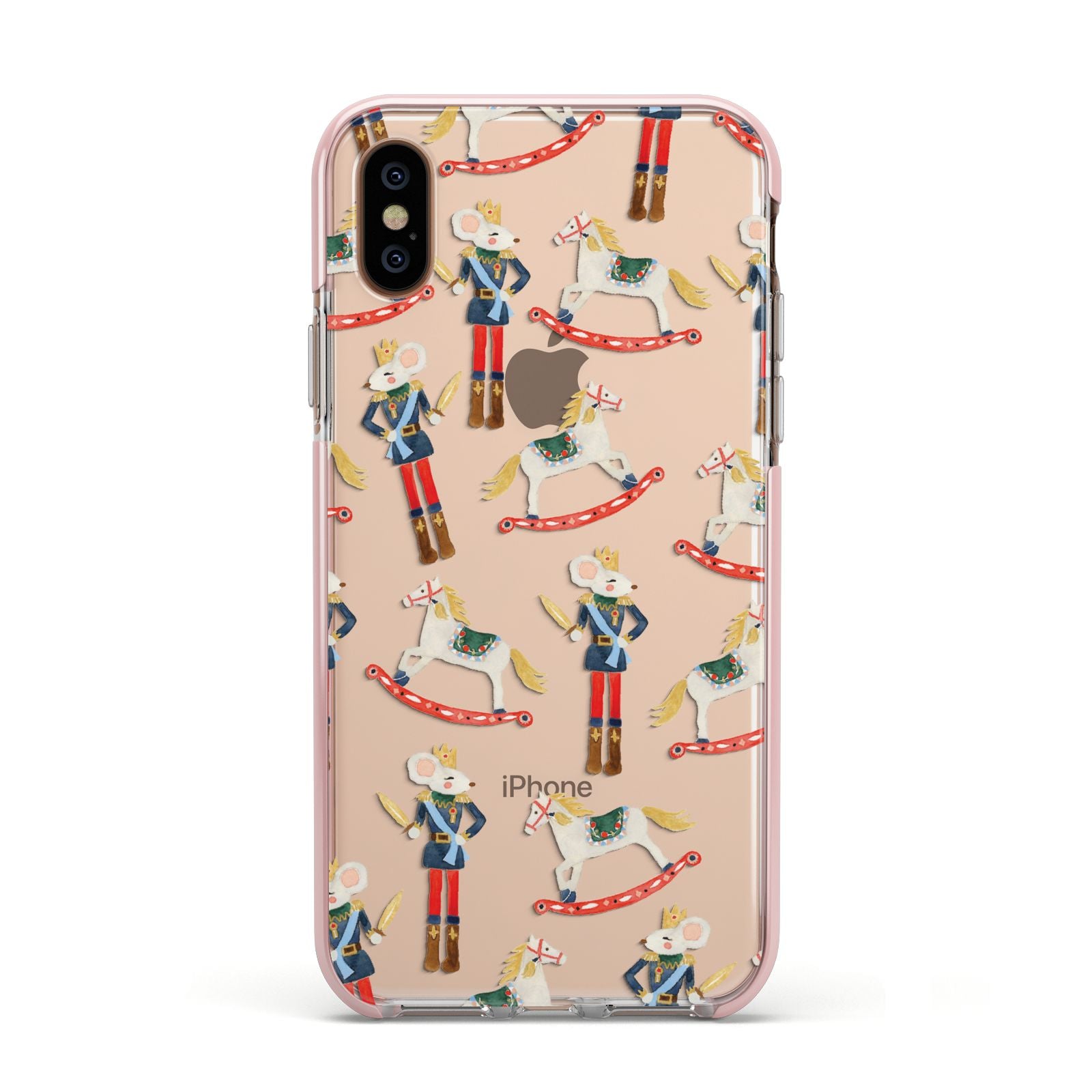 Nutcracker Rocking Horse Apple iPhone Xs Impact Case Pink Edge on Gold Phone