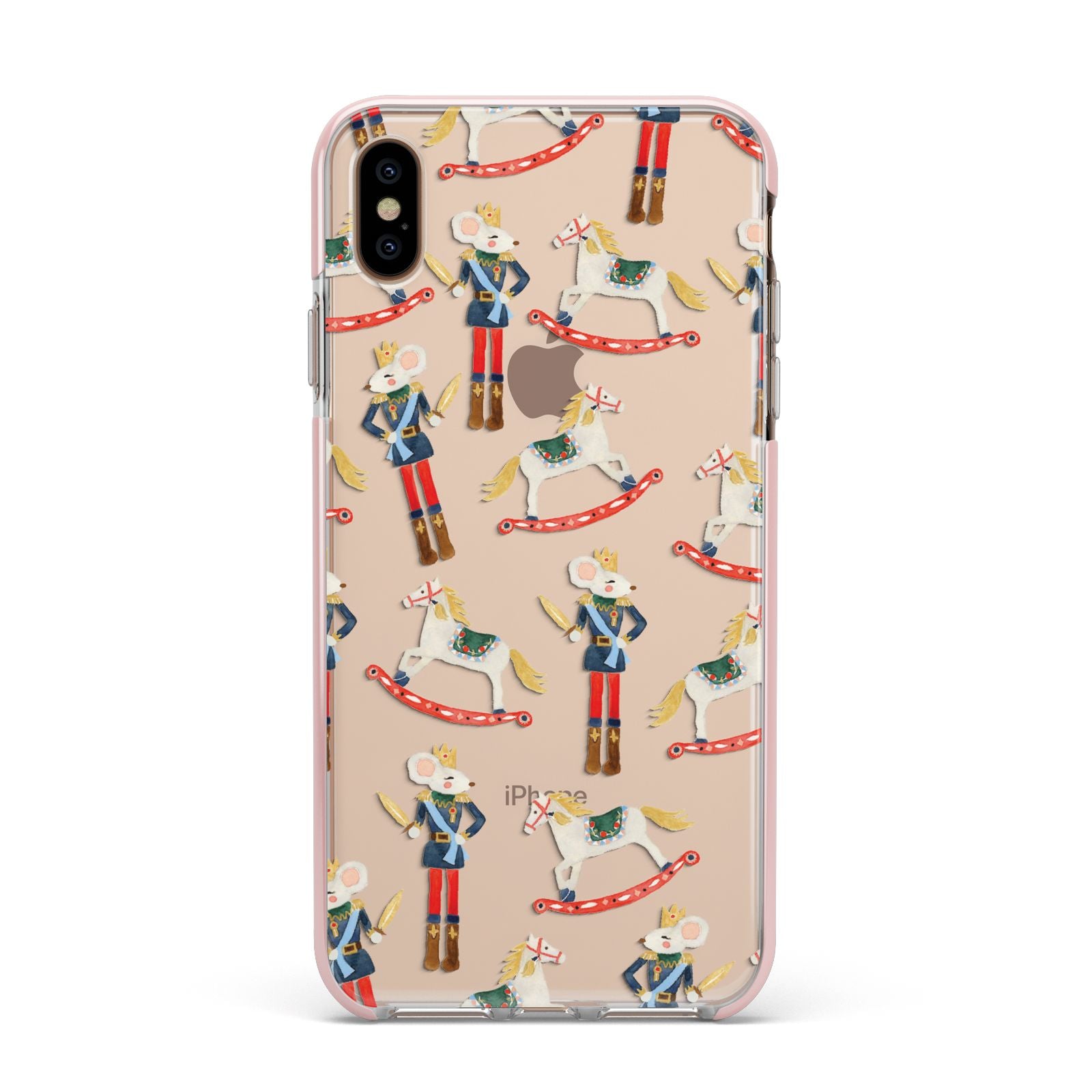 Nutcracker Rocking Horse Apple iPhone Xs Max Impact Case Pink Edge on Gold Phone