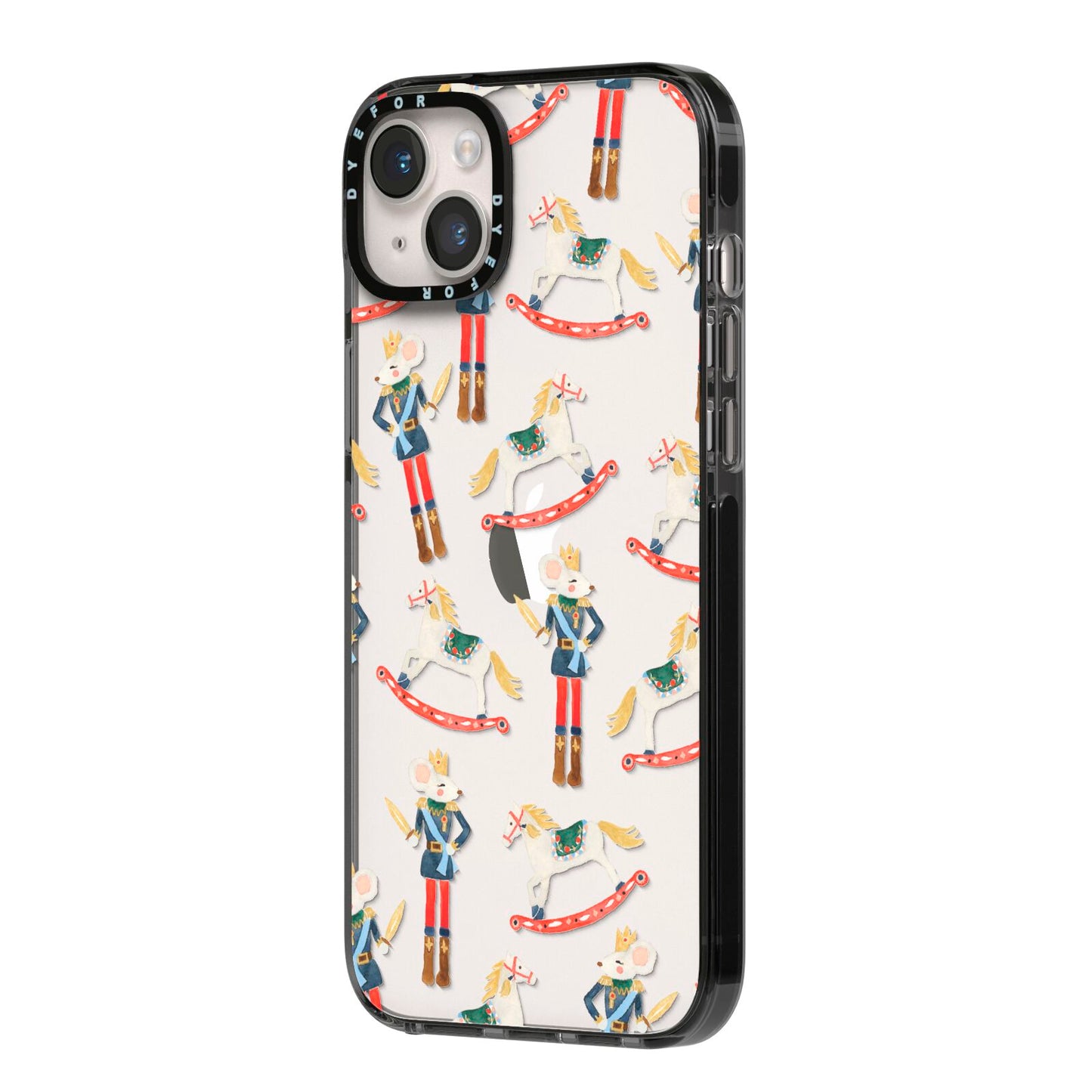 Nutcracker Rocking Horse iPhone 14 Plus Black Impact Case Side Angle on Silver phone