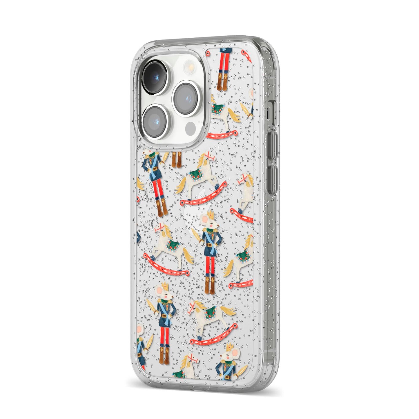 Nutcracker Rocking Horse iPhone 14 Pro Glitter Tough Case Silver Angled Image