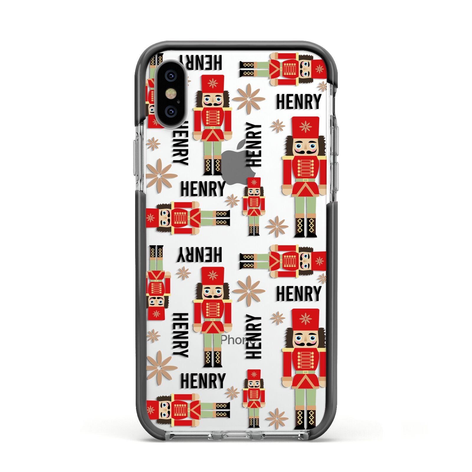 Nutcracker with Name Apple iPhone Xs Impact Case Black Edge on Silver Phone
