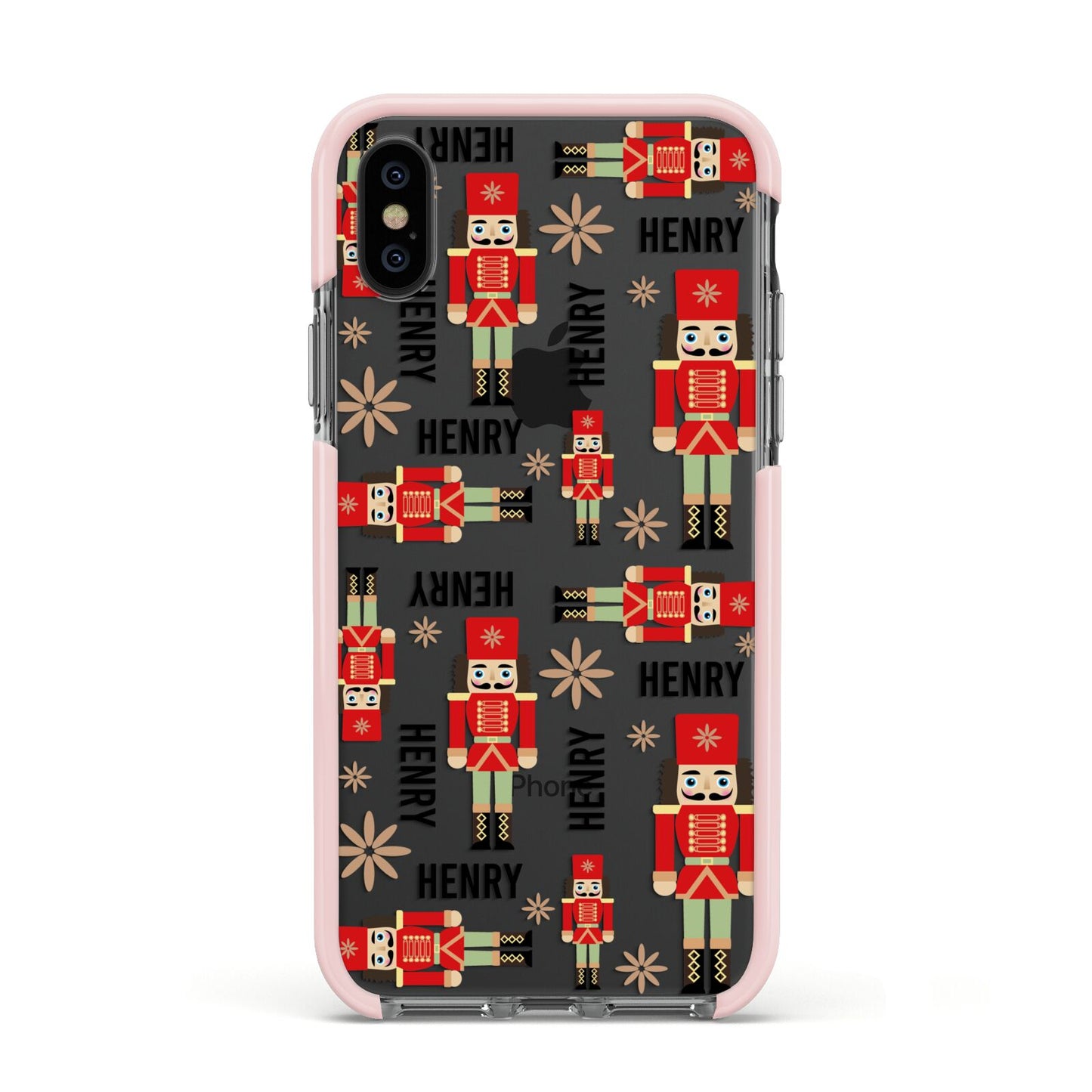 Nutcracker with Name Apple iPhone Xs Impact Case Pink Edge on Black Phone