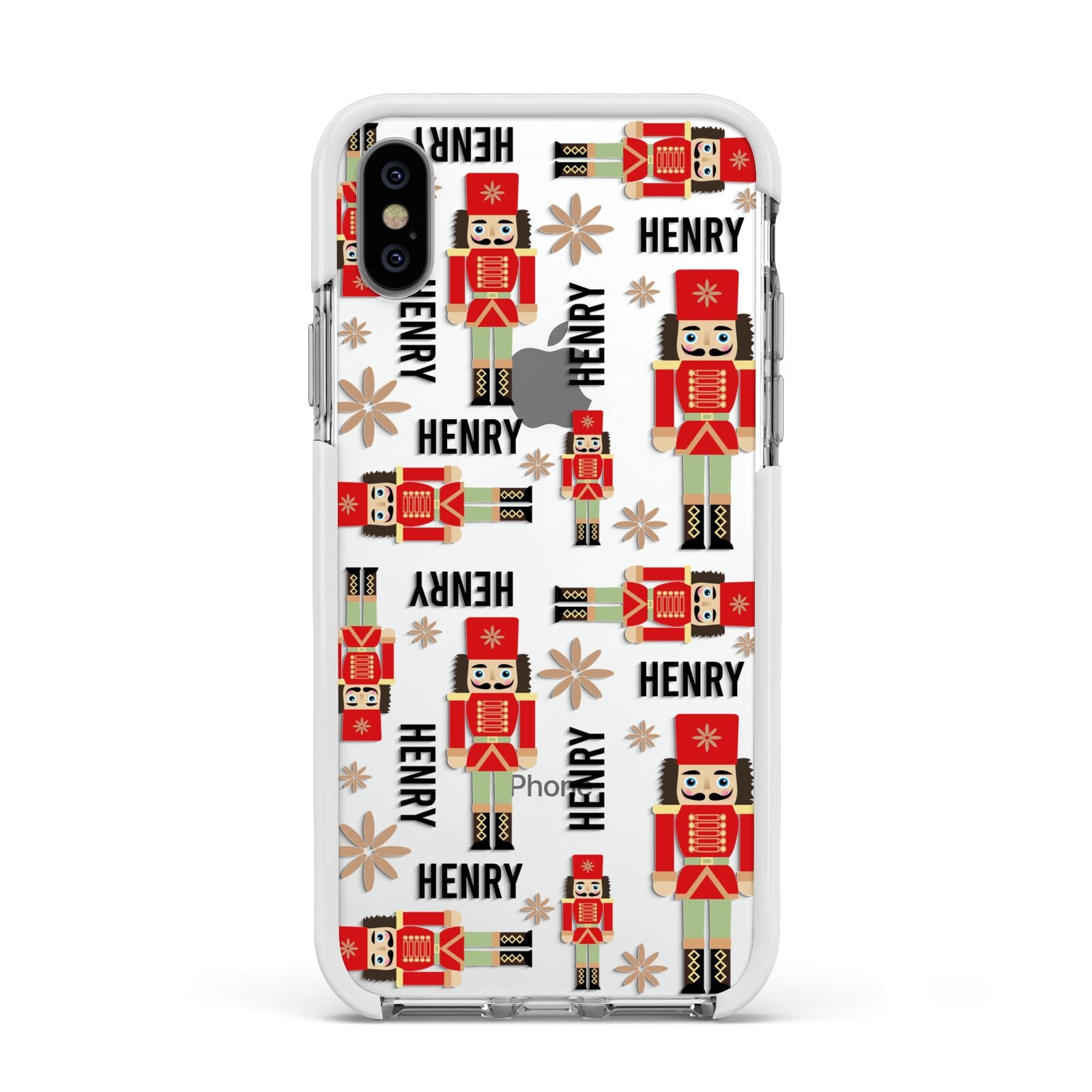 Nutcracker with Name Apple iPhone Xs Impact Case White Edge on Silver Phone